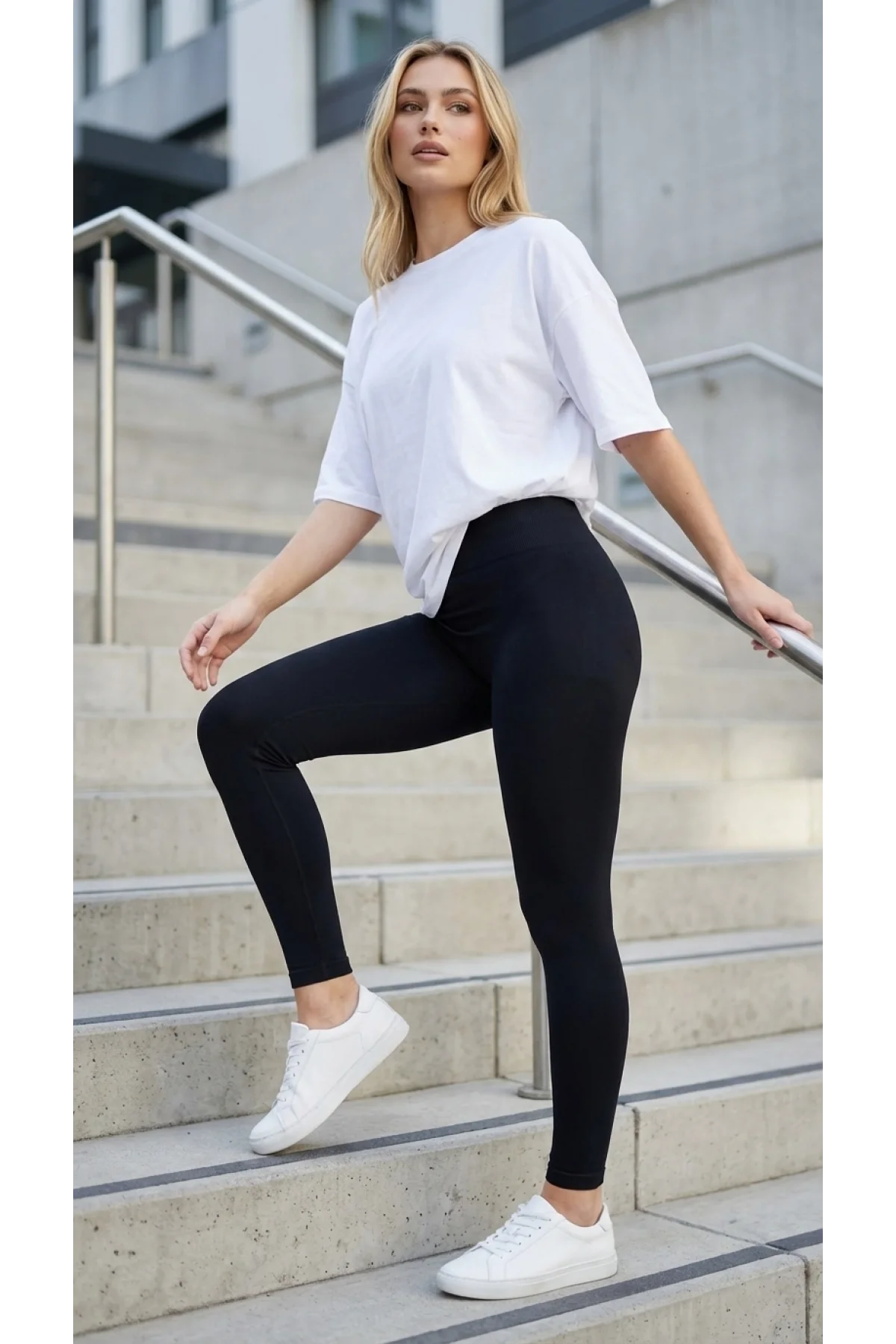 Kadın Siyah Yüksek Bel Dikişsiz Fitilli Spor Tayt Toparlayıcı Seamless