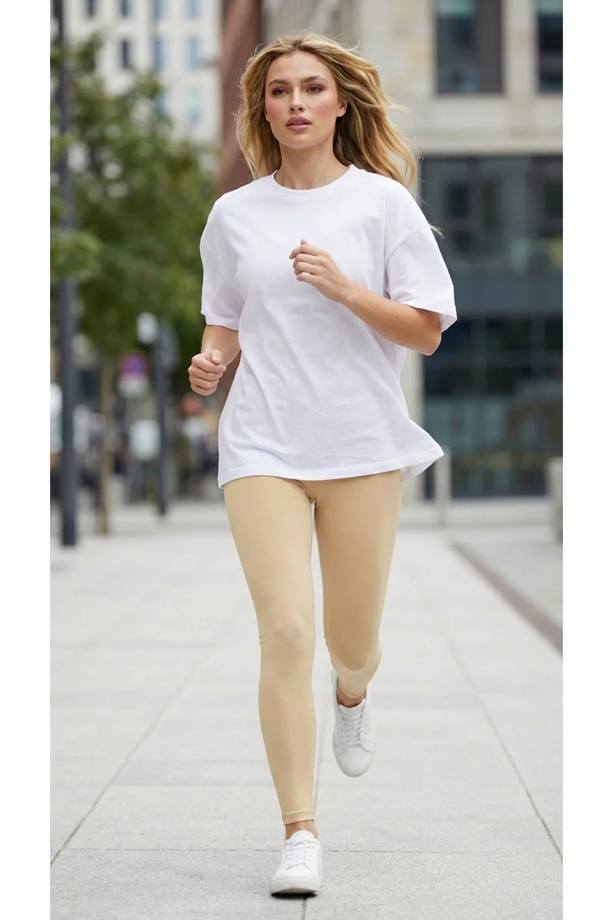 Kadın Bej Yüksek Bel Dikişsiz Fitilli Spor Tayt Toparlayıcı Seamless Nude