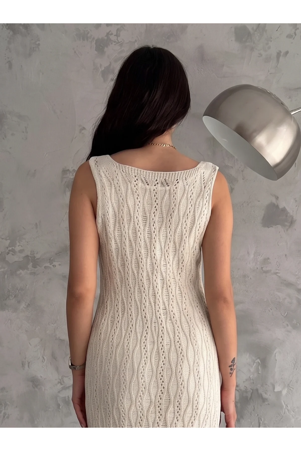 Kadın Ekru Bohem Desenli Triko Elbise V Yaka Pinterest Ajurlu Midi Elbise