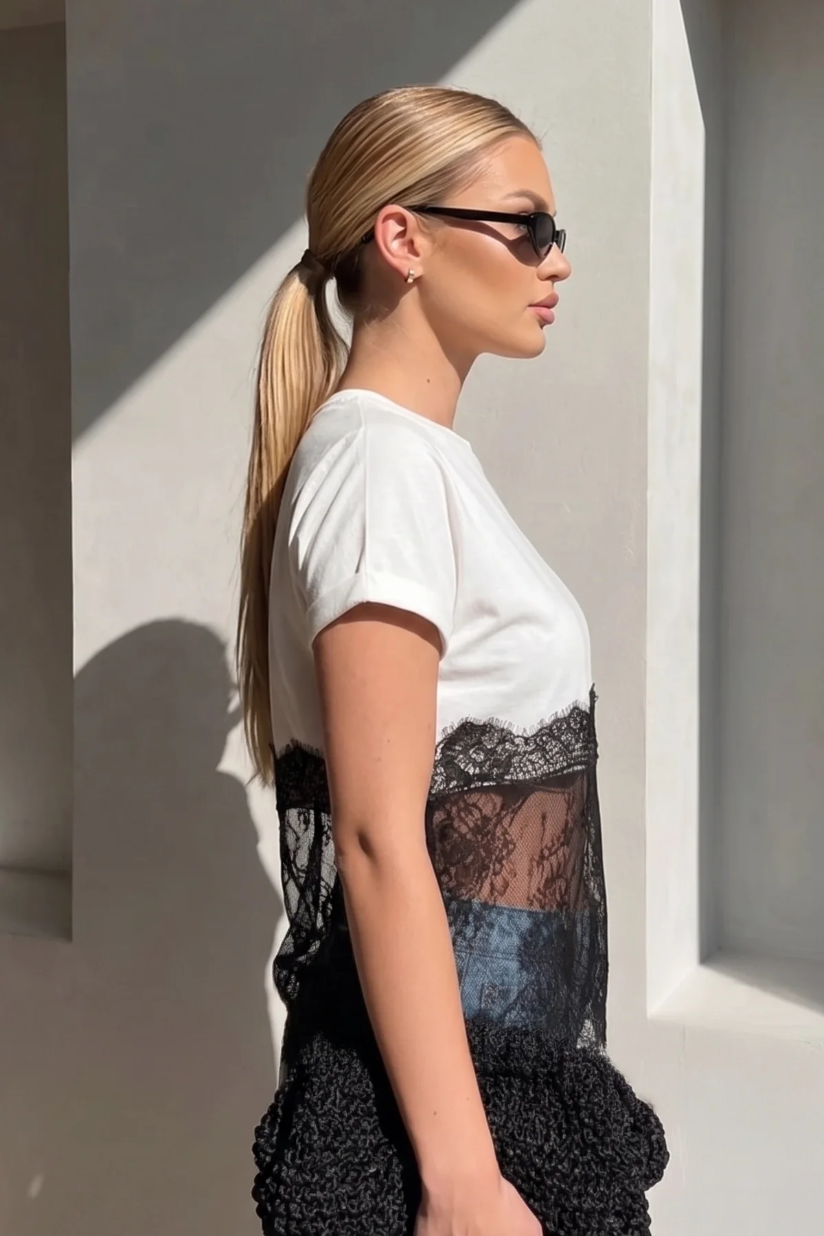 Kadın Beyaz Dantel Detaylı Pamuklu Pinterest Crop Tişört