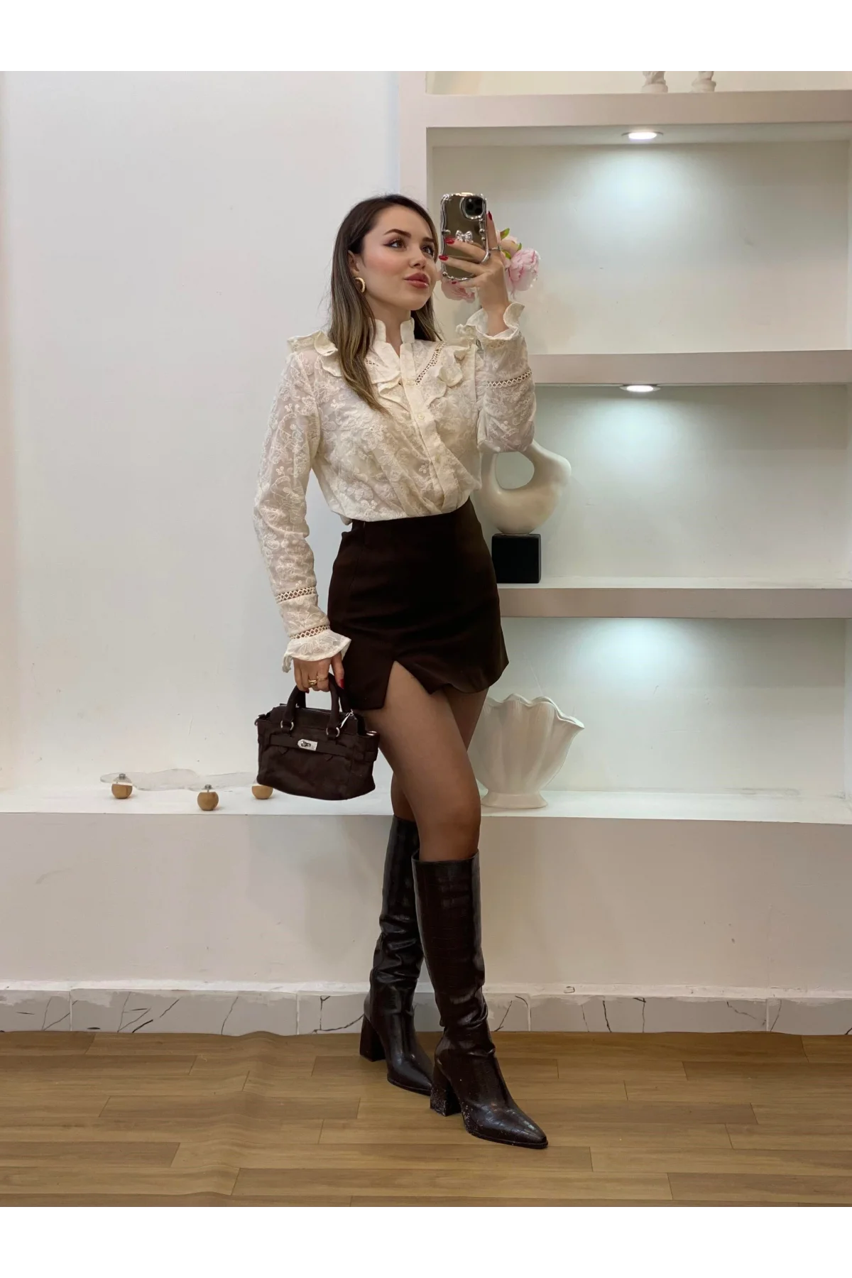 Kadın Bej Volanlı Fisto Nakışlı Gömlek Bluz Bohem Pinterest Dantelli