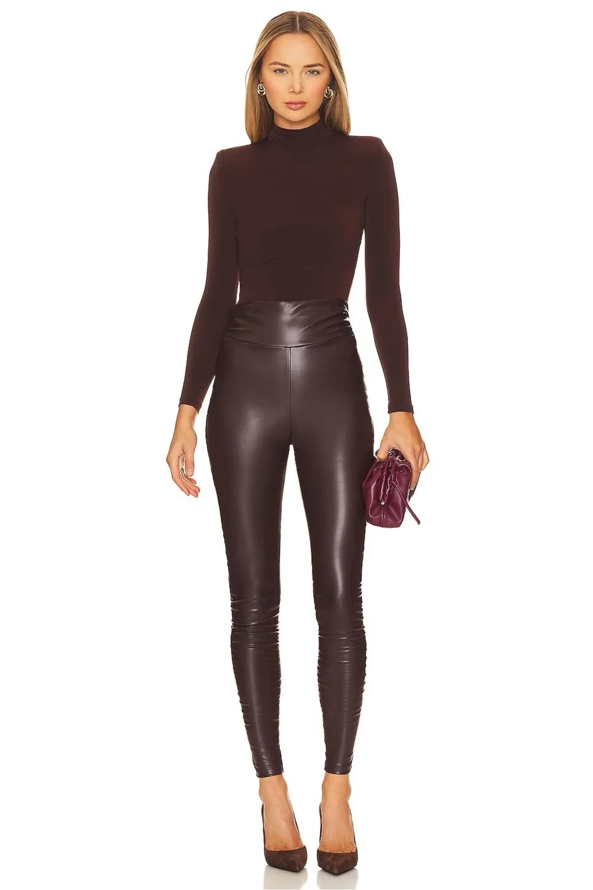 Kadın Kahverengi Balıkçı Yaka Yanı Büzgülü Uzun Kollu Sandy Tanga Bodysuit