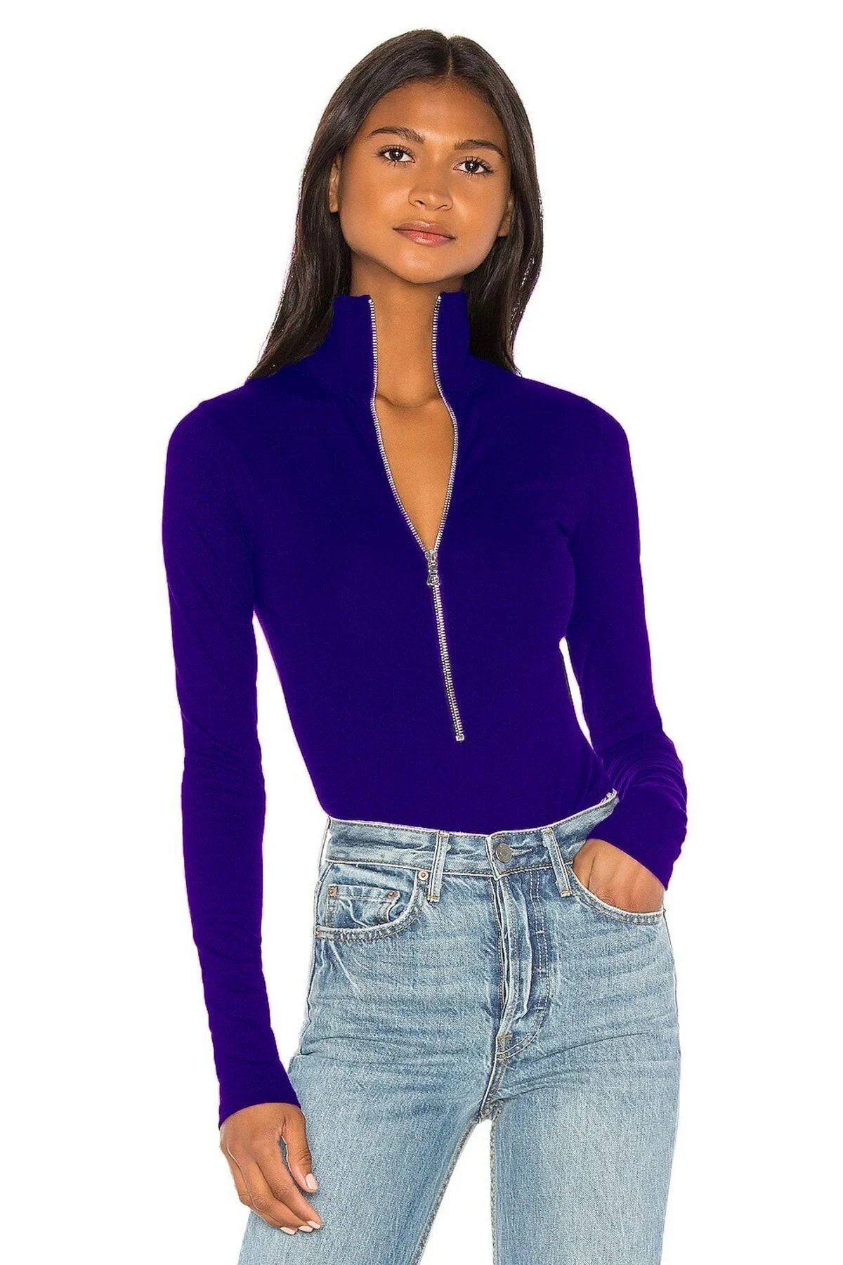 Fermuarlı Uzun Kollu Bodysuit