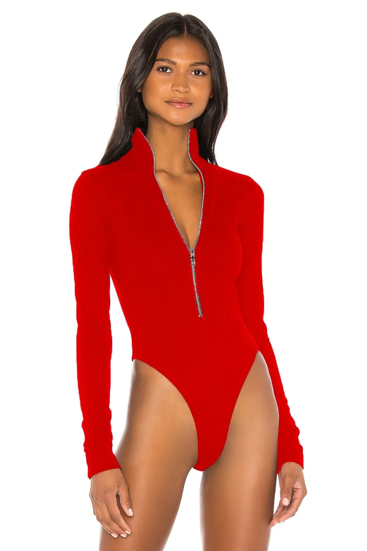 Fermuarlı Uzun Kollu Bodysuit