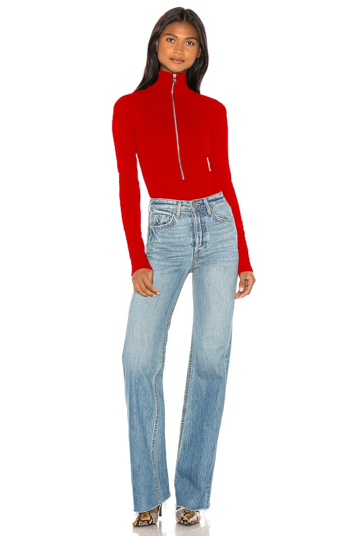 Fermuarlı Uzun Kollu Bodysuit