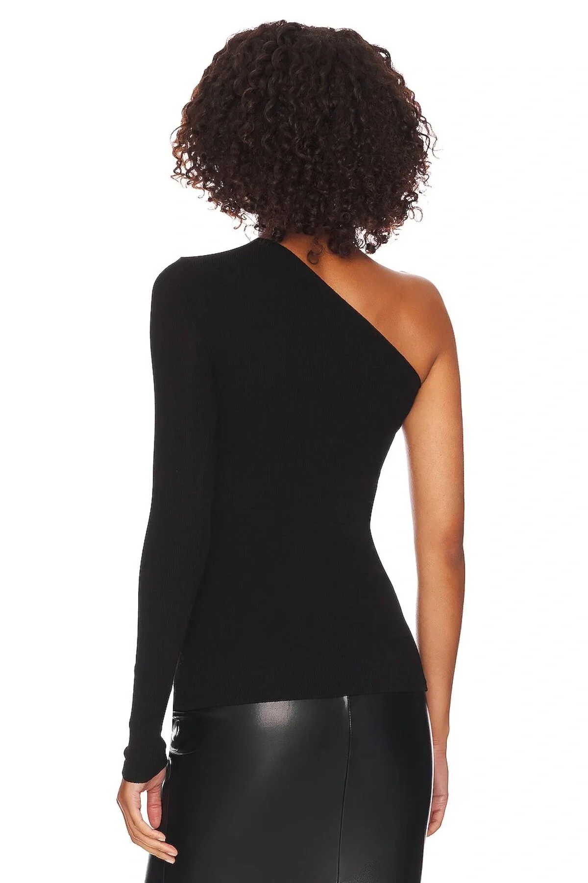 Kadın Siyah Tek Omuz Uzun Kollu Asimetrik Kesim Esnek Kaşkorse Bluz