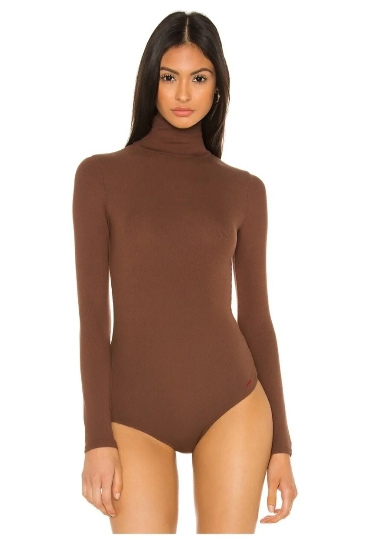 Kadın Kahverengi Balıkçı Yaka Uzun Kollu Çift Katlı Sandy Kumaş Çıtçıtlı Bodysuit