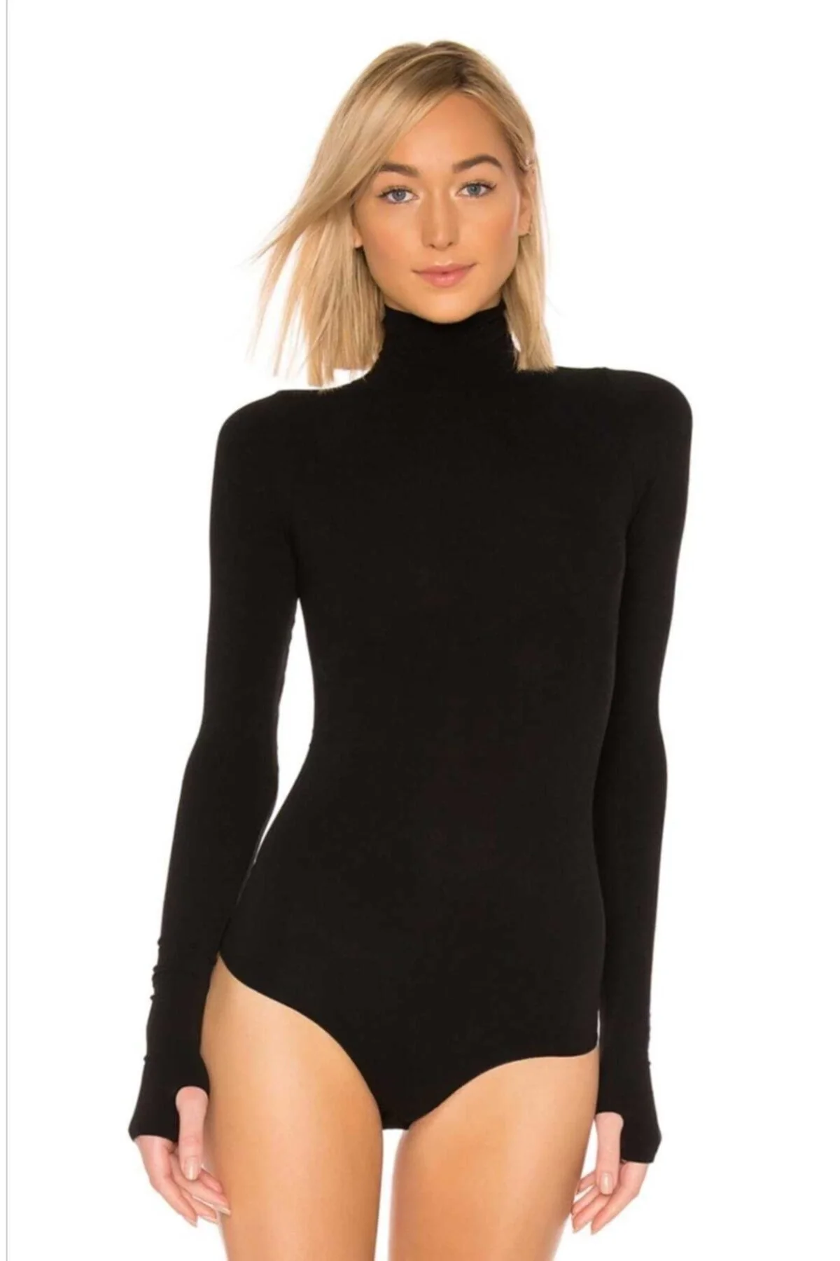 Kadın Siyah Çift Katlı Sandy Yarım Balıkçı Parmak Geçirmeli Çıtçıtlı Tanga Bodysuit