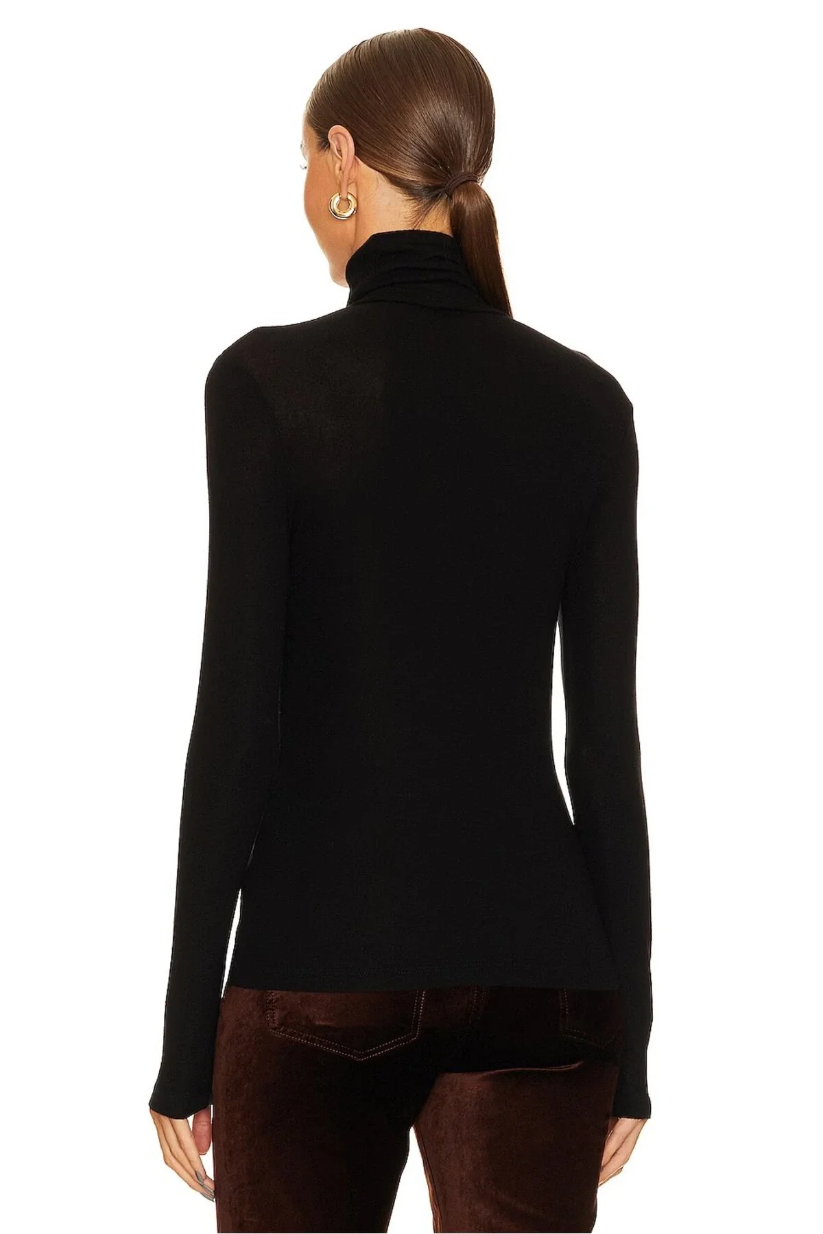 Kadın Siyah Çift Katlı Sandy Kumaş Balıkçı Yaka Uzun Kol Slim Fit Bluz