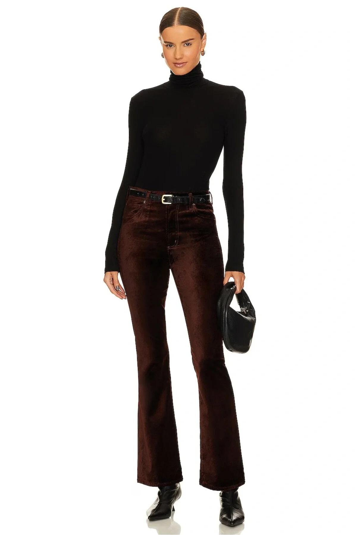 Kadın Siyah Çift Katlı Sandy Kumaş Balıkçı Yaka Uzun Kol Slim Fit Bluz