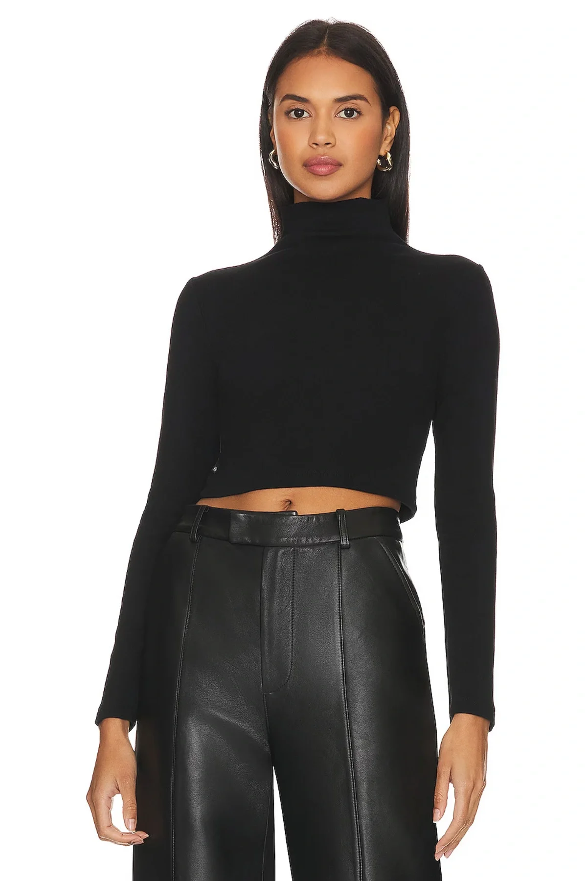 Kadın Balıkçı Yaka Uzun Kol Çift Kat İpek Jarse Crop Top