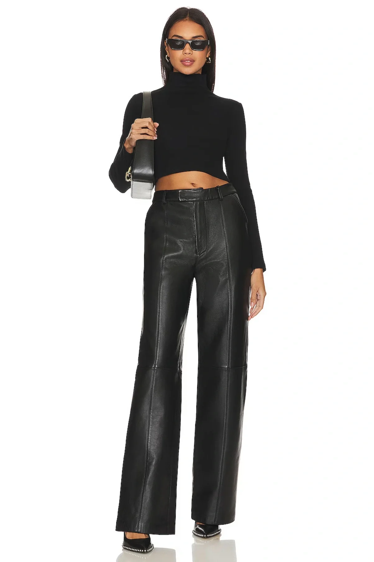 Kadın Balıkçı Yaka Uzun Kol Çift Kat İpek Jarse Crop Top