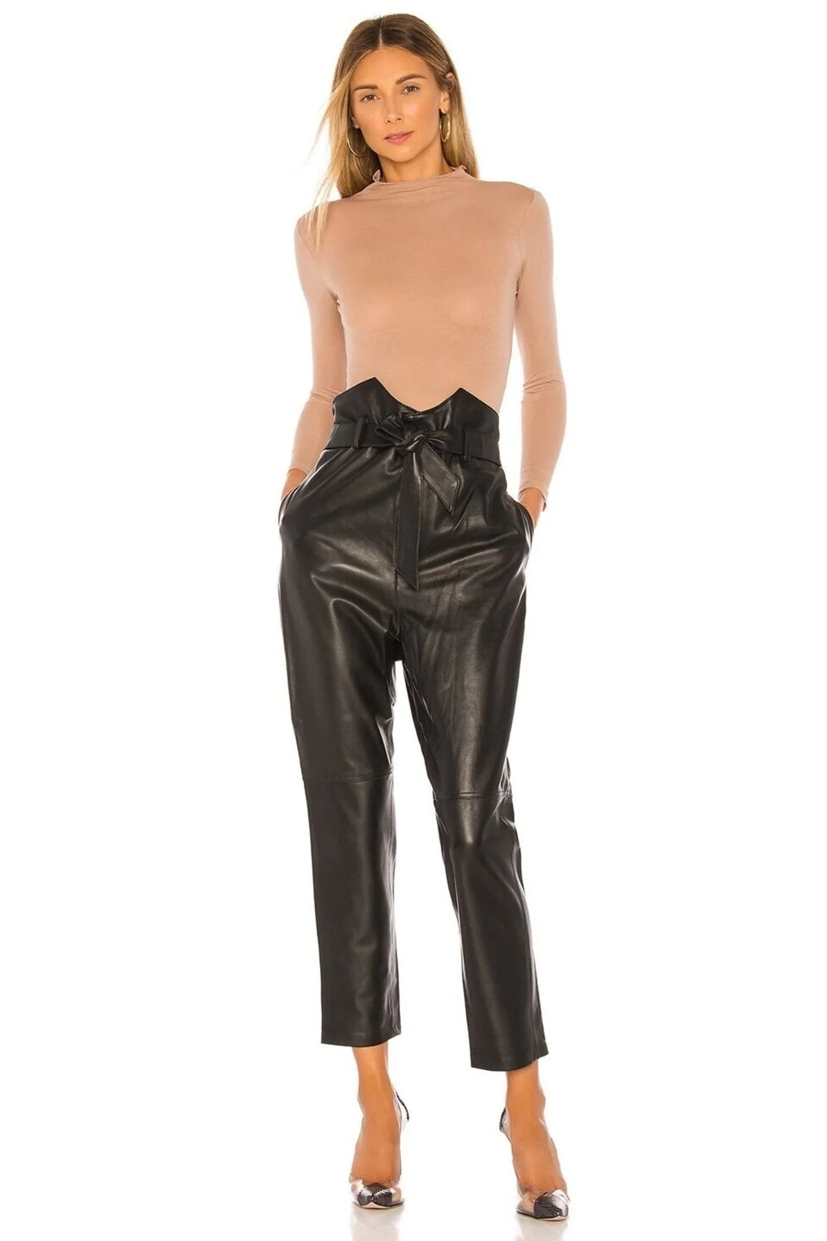 Kadın Bej Uzun Kollu Ipek Jarse Bodysuit