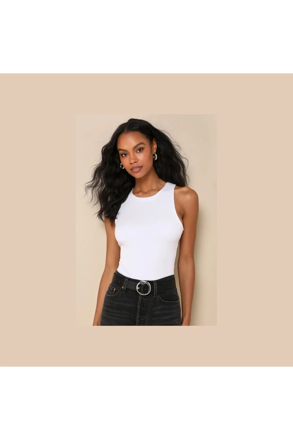 Kadın Beyaz Çift Katlı Sandy Kumaş Halter Yaka Çıtçıtlı Tanga Kesim Bodysuit