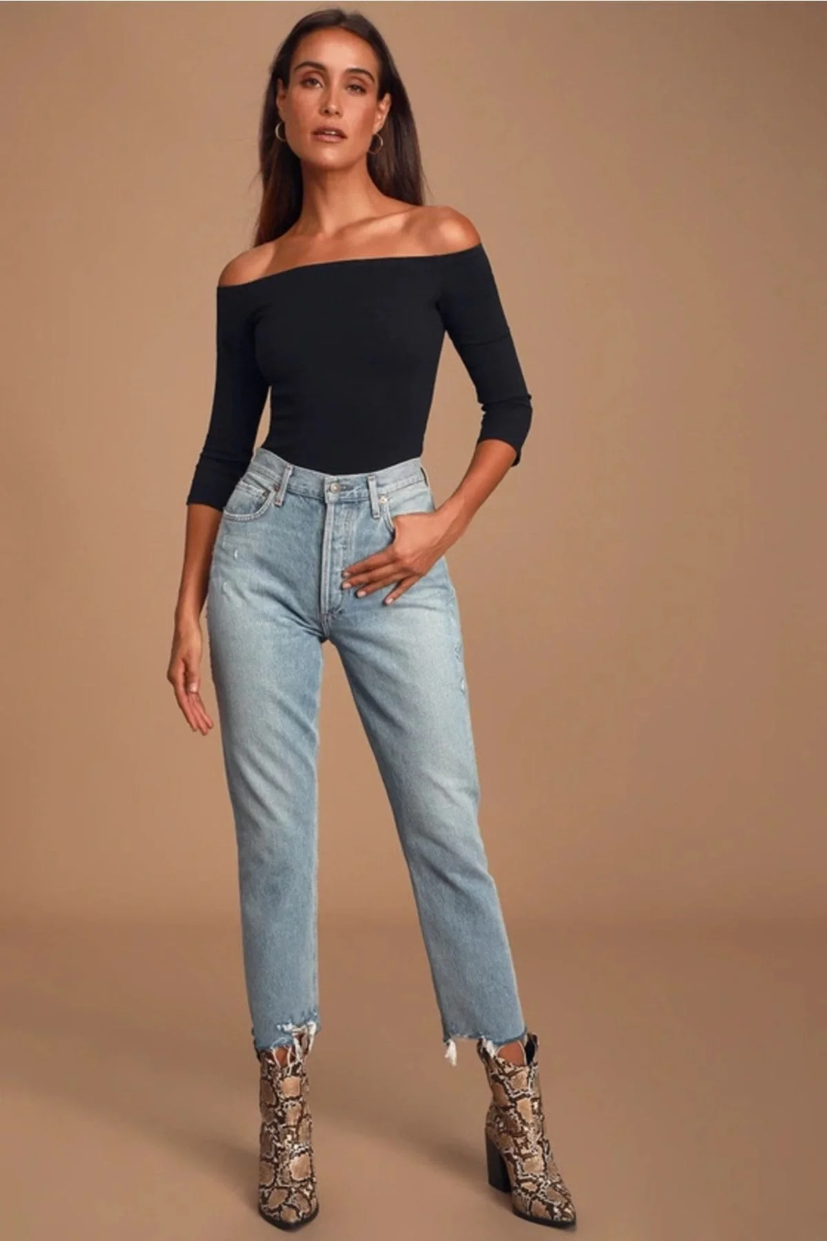 Kadın Siyah Karşı Omuz 3/4 Kol Sandy Kumaş Çift Katlı Tanga Bodysuit