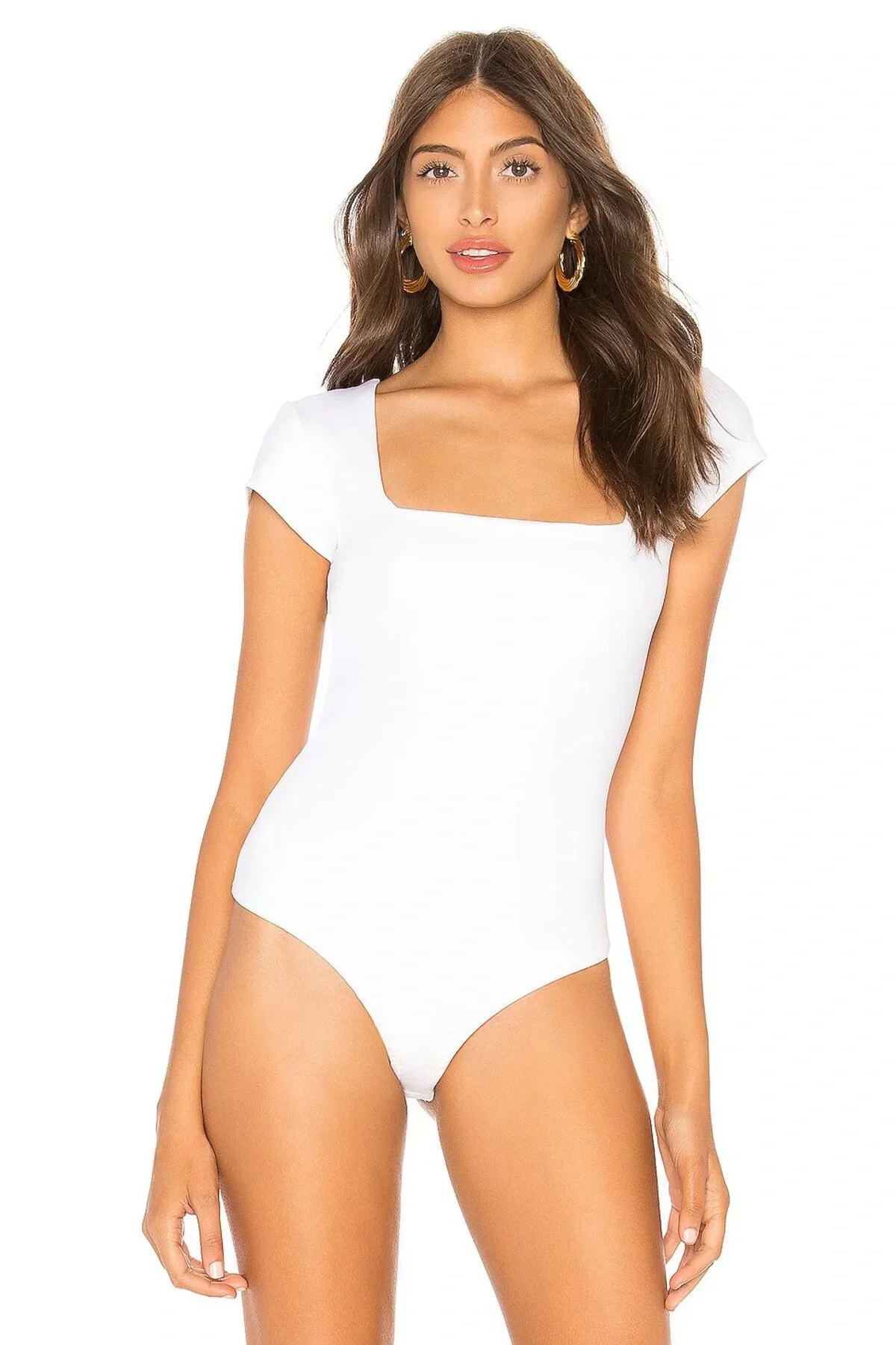 Kadın Beyaz Asimetrik Yaka Kısa Kollu Çift Katlı Tanga Kesim Sandy Bodysuit