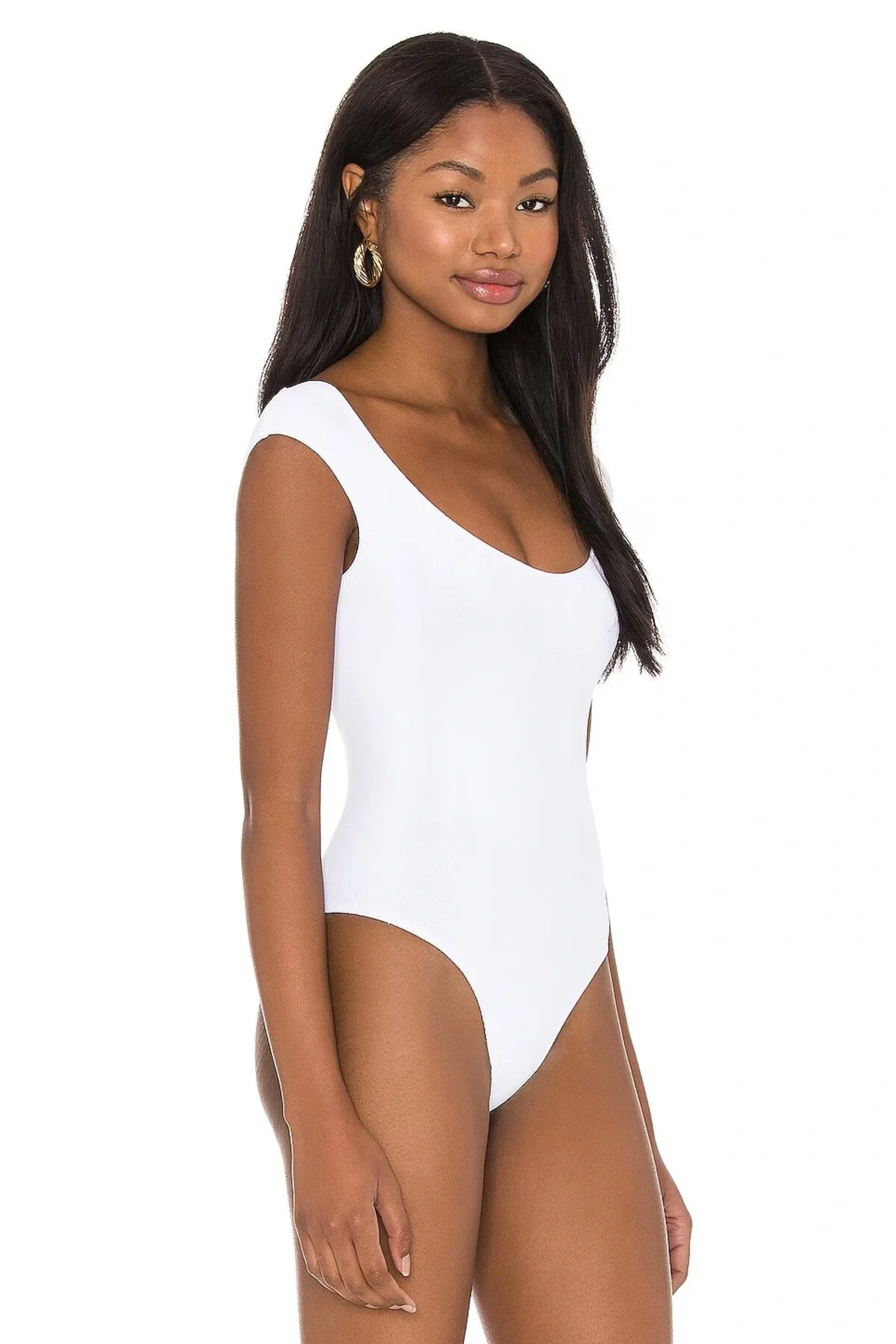 Beyaz Çift Katlı Sandy Sırt Dekolteli U Yaka Kısa Kol Çıtçıtlı Tanga Bodysuit