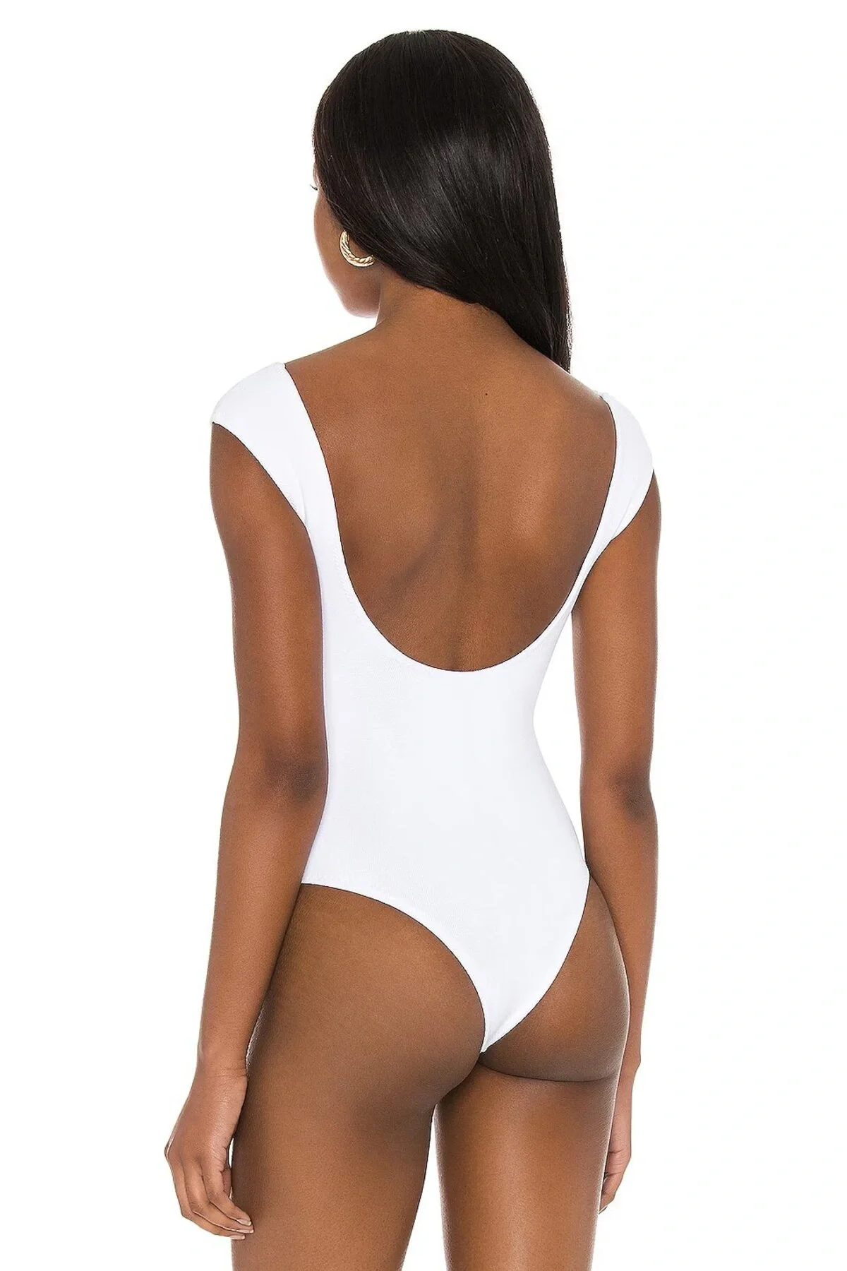 Beyaz Çift Katlı Sandy Sırt Dekolteli U Yaka Kısa Kol Çıtçıtlı Tanga Bodysuit