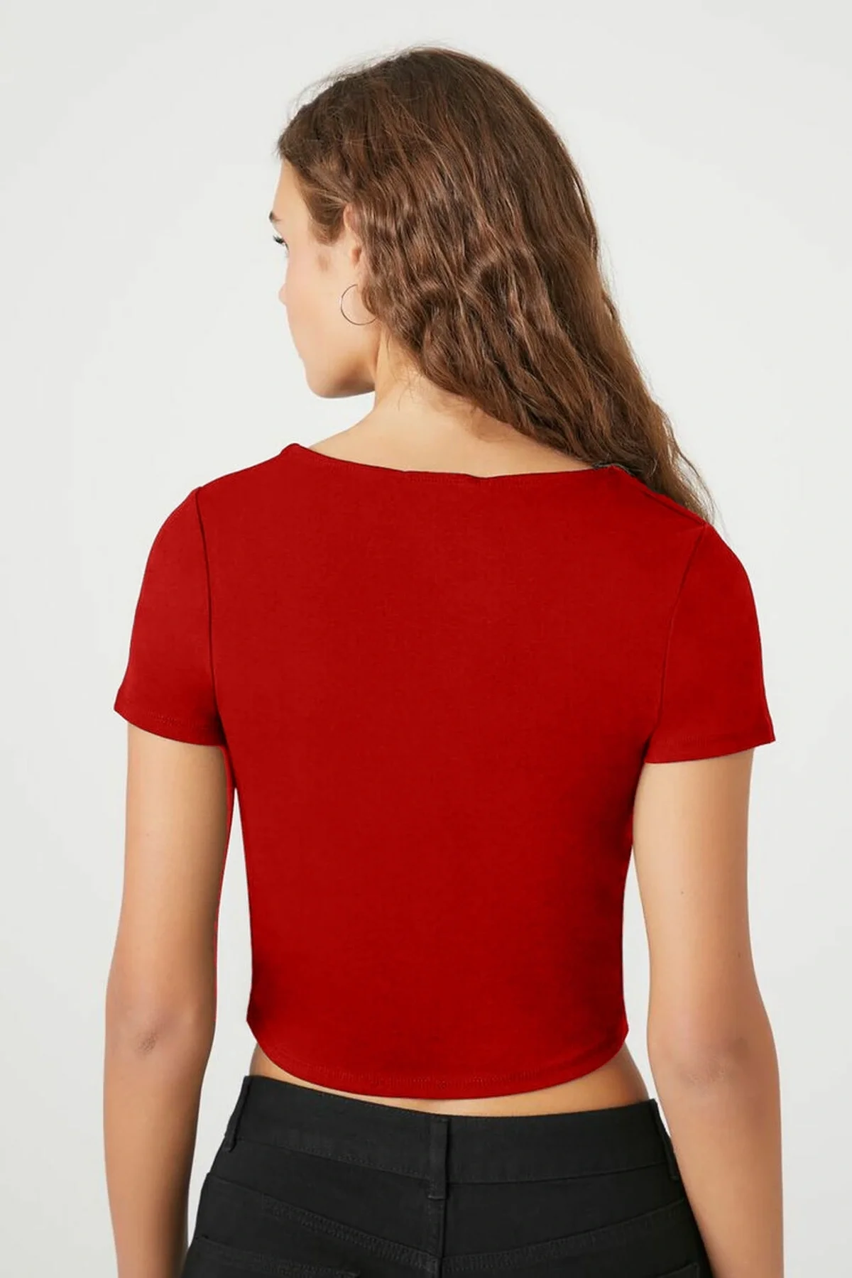 Kadın Kısa Kol Kare Yaka Çift Kat Sandy Crop Top