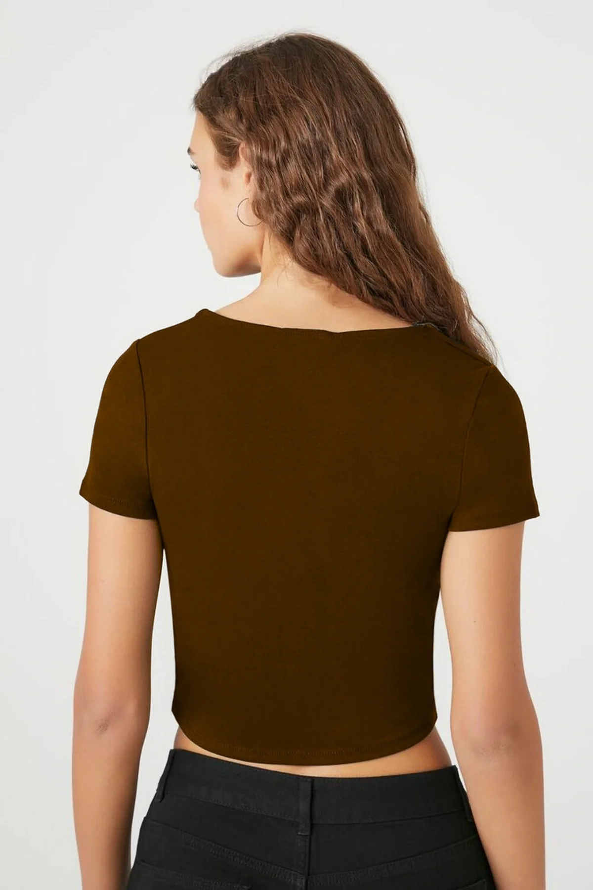 Kadın Kısa Kol Kare Yaka Çift Kat Sandy Crop Top