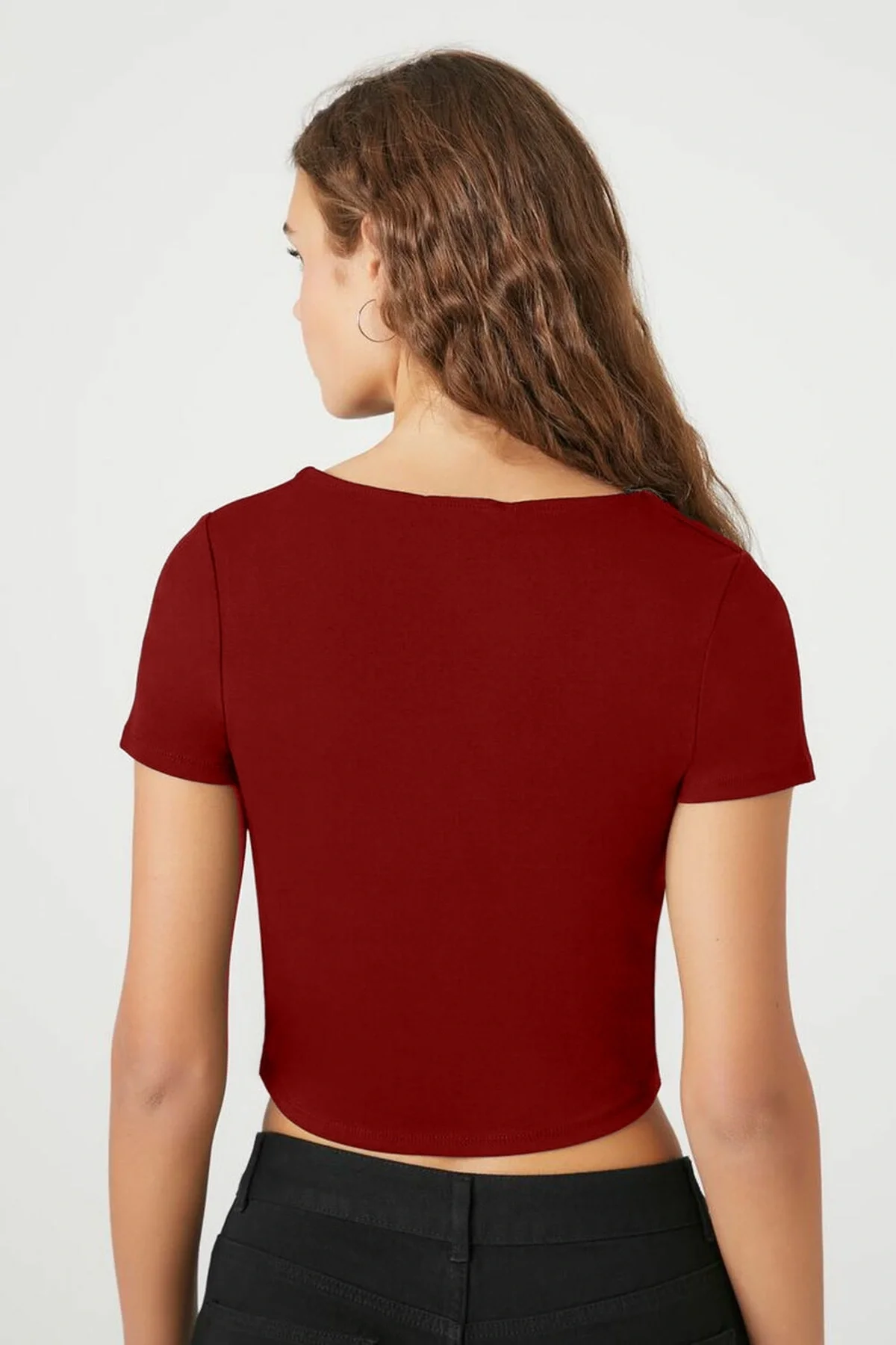 Kadın Kısa Kol Kare Yaka Çift Kat Sandy Crop Top