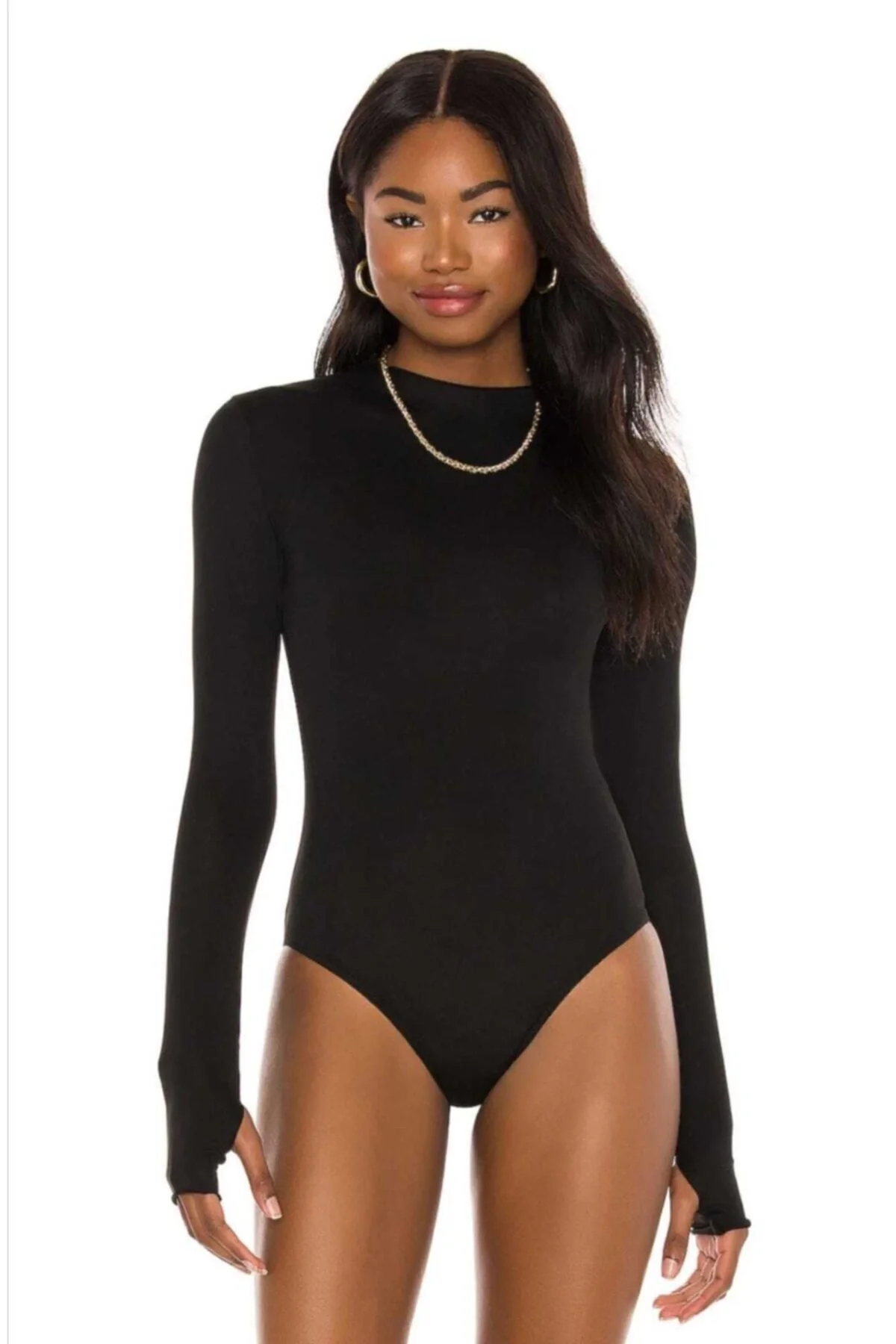 Kadın Siyah Çift Katlı Sandy Yarım Balıkçı Parmak Geçirmeli Çıtçıtlı Bodysuit