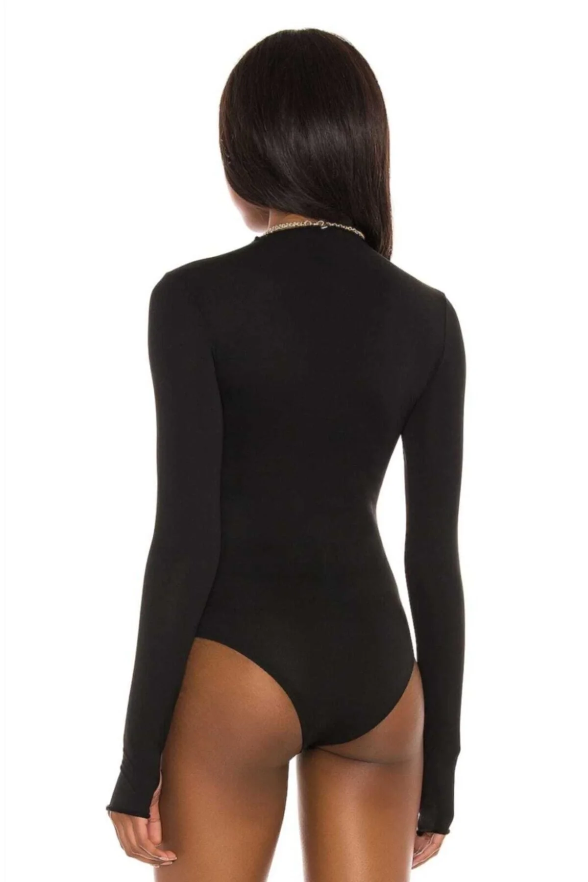 Kadın Siyah Çift Katlı Sandy Yarım Balıkçı Parmak Geçirmeli Çıtçıtlı Bodysuit