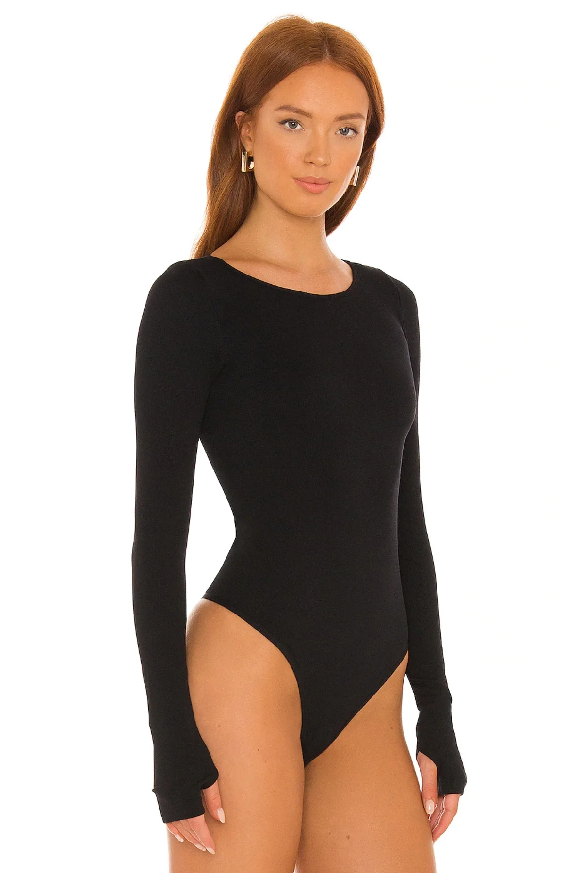 Kadın Siyah Sırtı Dekolteli Kayık Yaka Parmak Geçmeli Tanga Çıtçıtlı Bodysuit