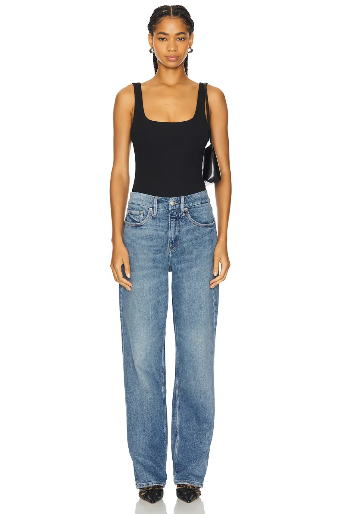 Kadın Siyah Kare Yaka Kalın Askılı Çift Katlı Tanga Kesim Sandy Bodysuit