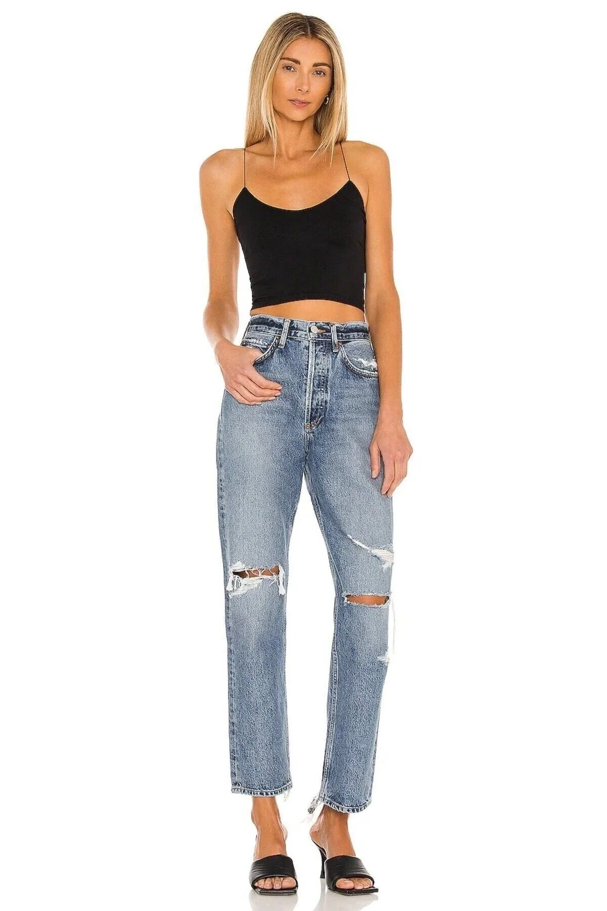 Kadın Sıfır Kol İp Askılı Çift Kat İpek Jarse Crop Top