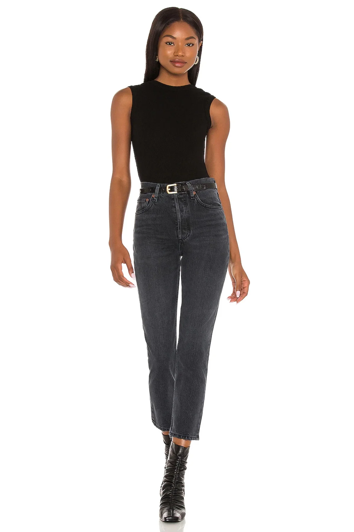 Kadın Siyah Sırtı V Dekolteli Yüksek Yaka Kolsuz Tanga Çıtçıtlı Bodysuit