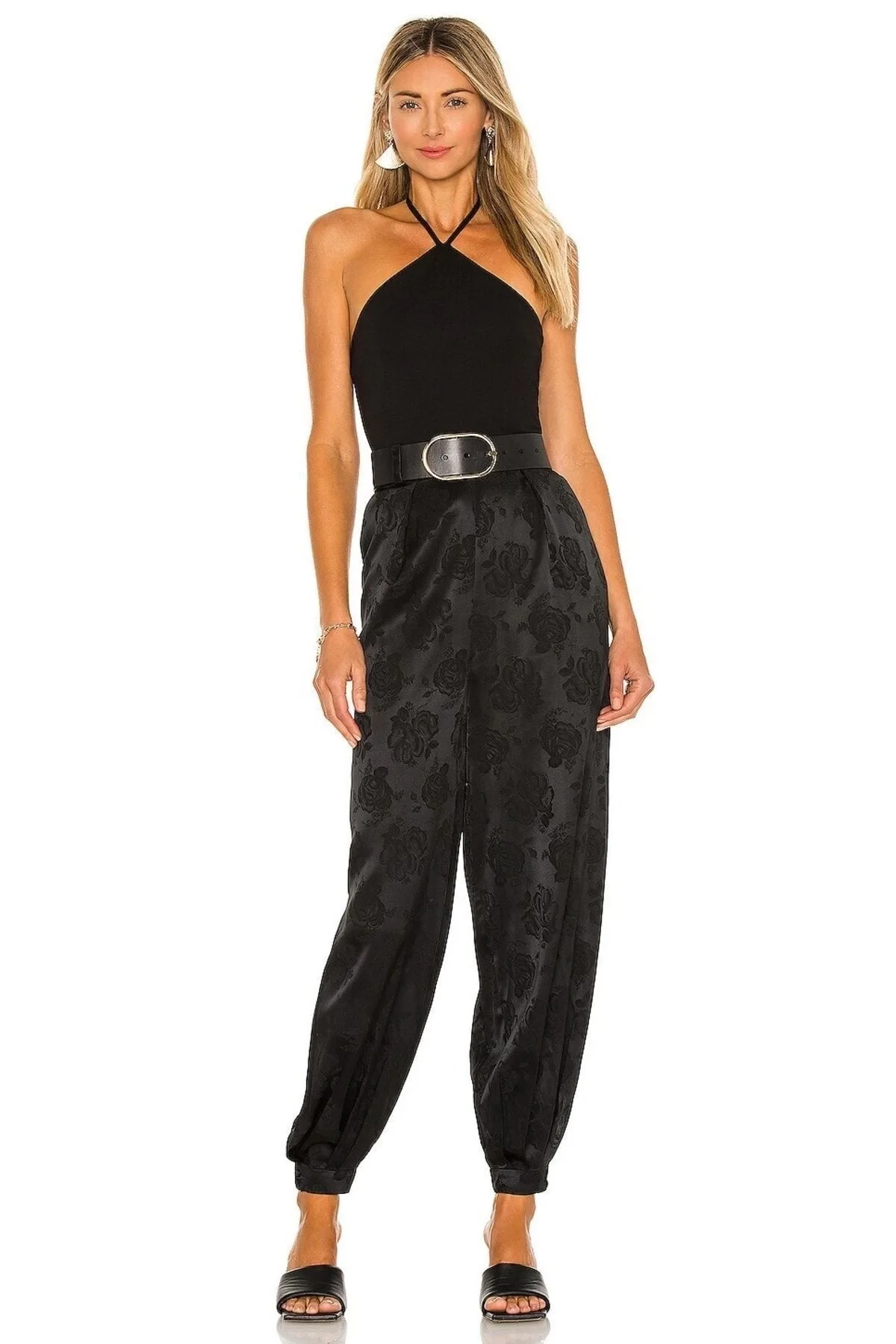 Kadın Siyah Boyundan Bağlamalı Ipek Jarse Bodysuit