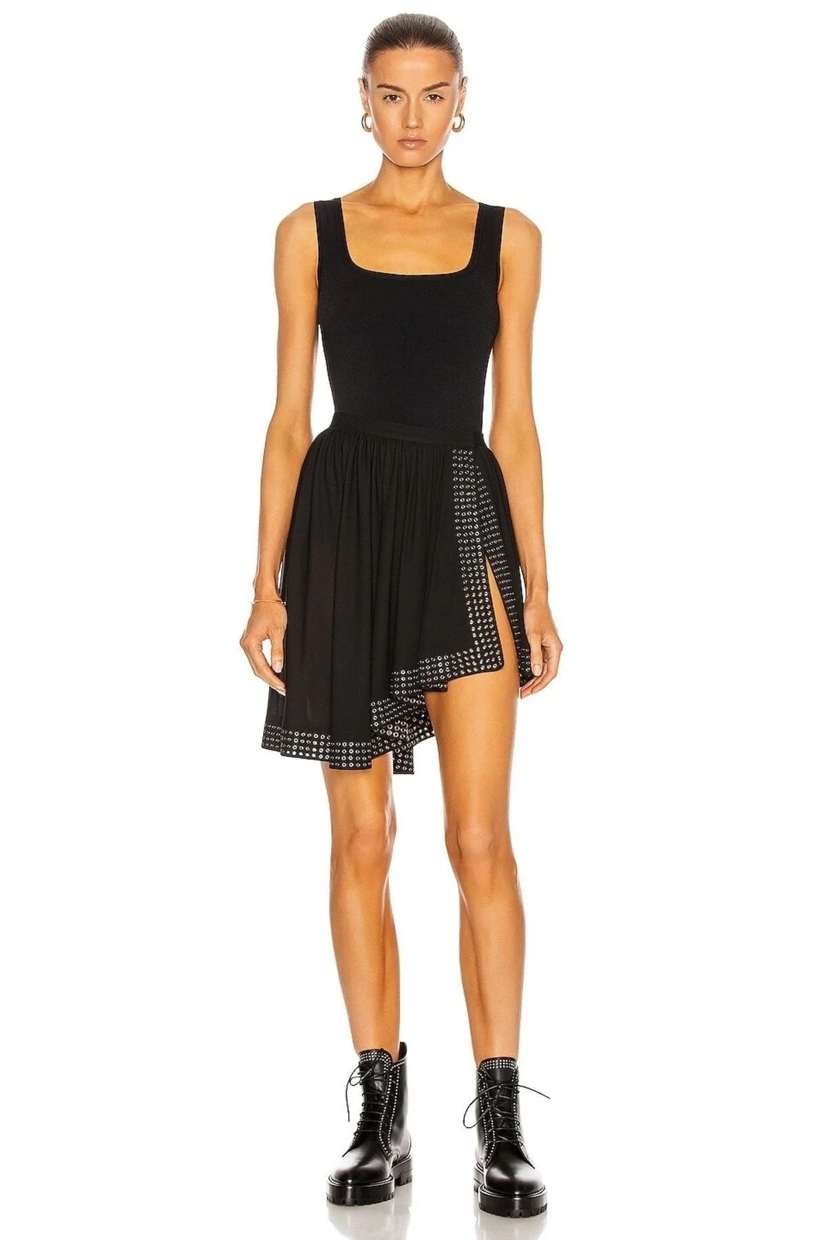 Kadın Siyah Çift Katlı Sandy Kumaş Kare Yaka Askılı Çıtçıtlı Tanga Bodysuit