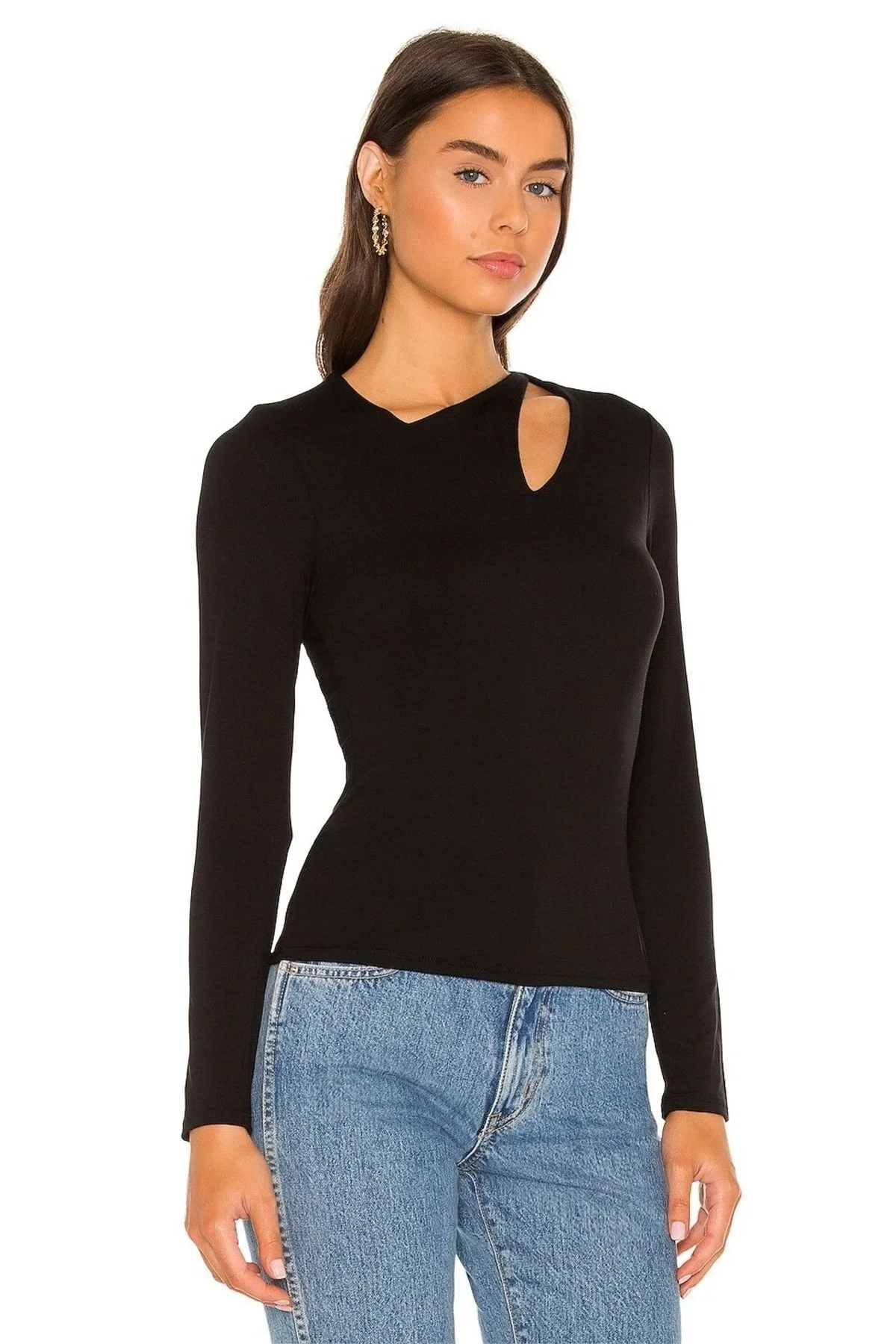 Kadın Siyah Ipek Jarse Uzun Kollu Bluz