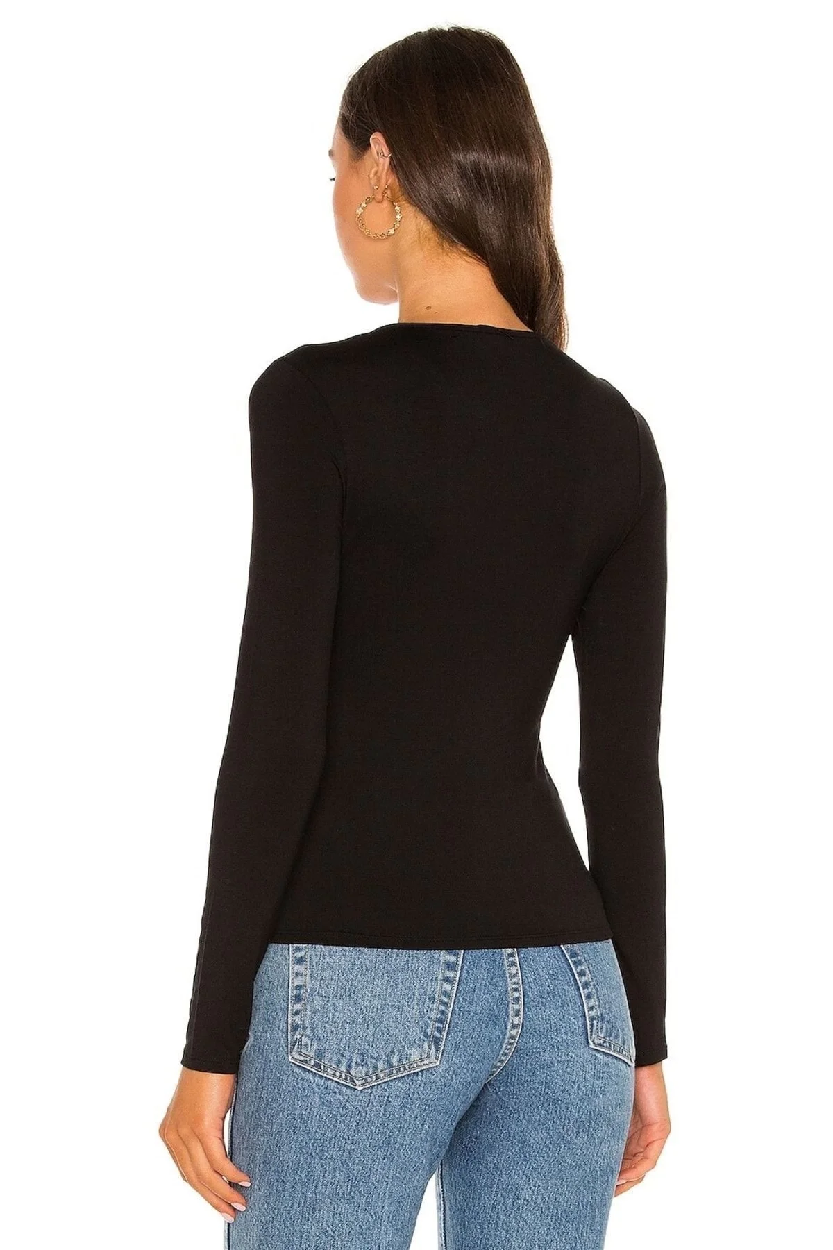 Kadın Siyah Ipek Jarse Uzun Kollu Bluz