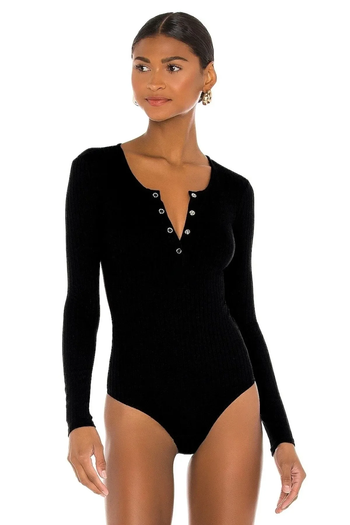 Kadın Siyah Önü Çıt Çıt Kapamalı Çift Kat Ipek Jarse Bodysuit