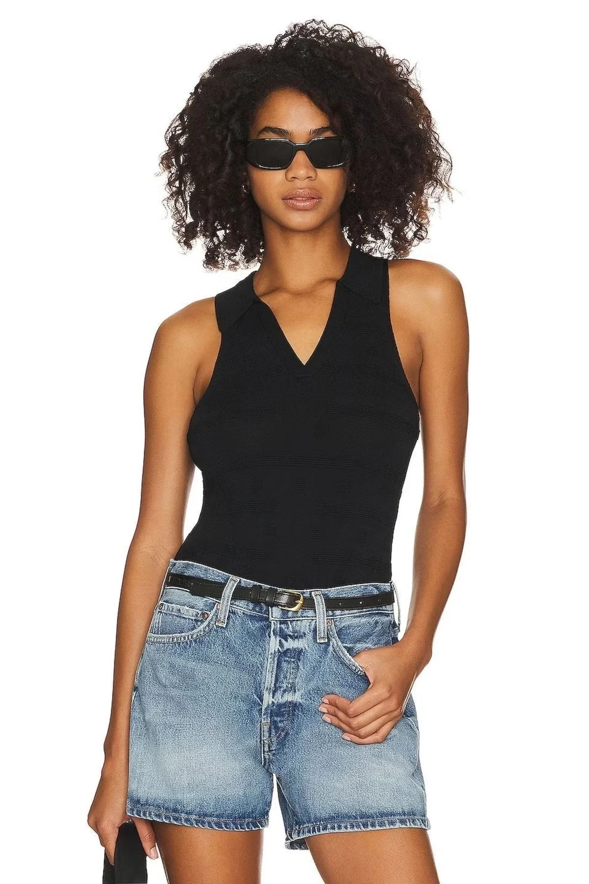 Kadın Siyah Sıfır Kol Yakalı Ipek Jarse Bodysuit