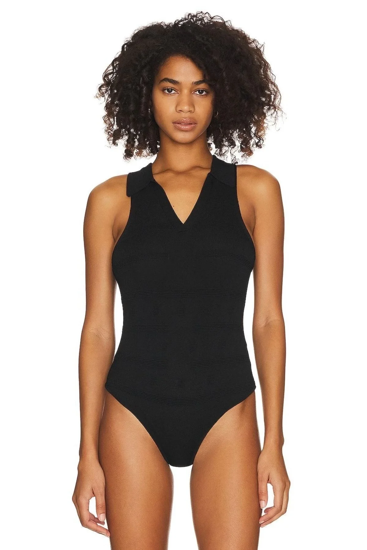 Kadın Siyah Sıfır Kol Yakalı Ipek Jarse Bodysuit