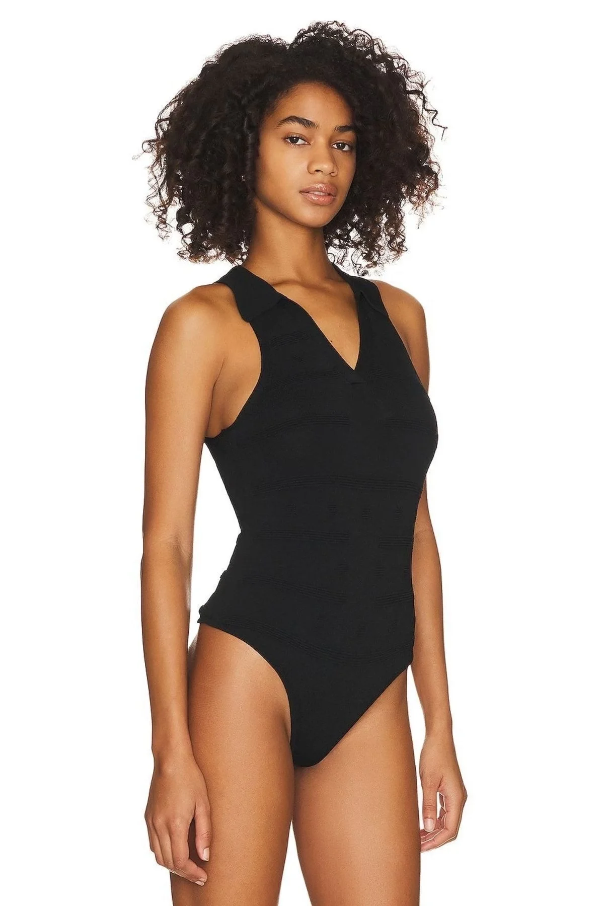 Kadın Siyah Sıfır Kol Yakalı Ipek Jarse Bodysuit