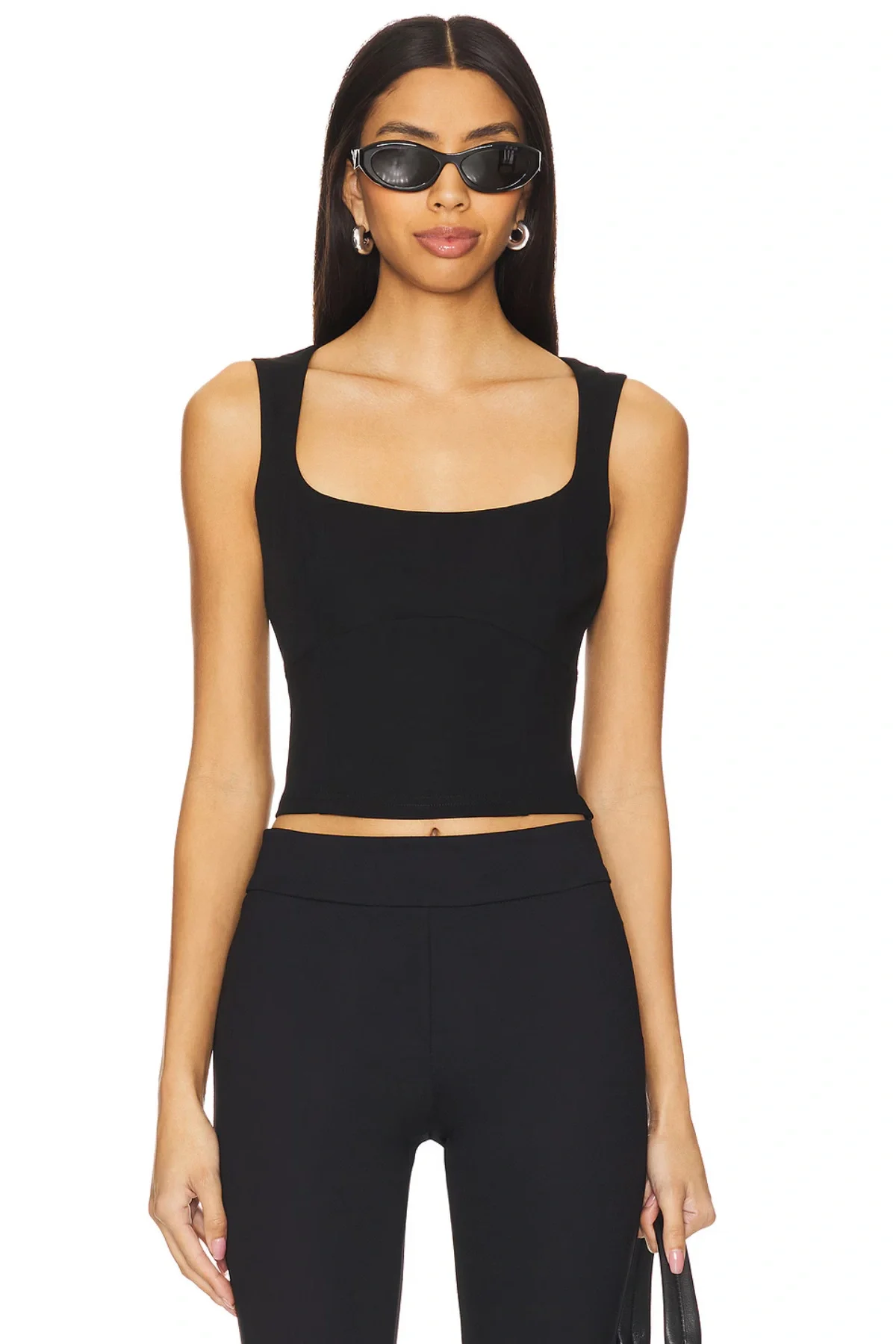 Kadın Siyah Sıfır Kollu Çift Kat Sandy Crop Top