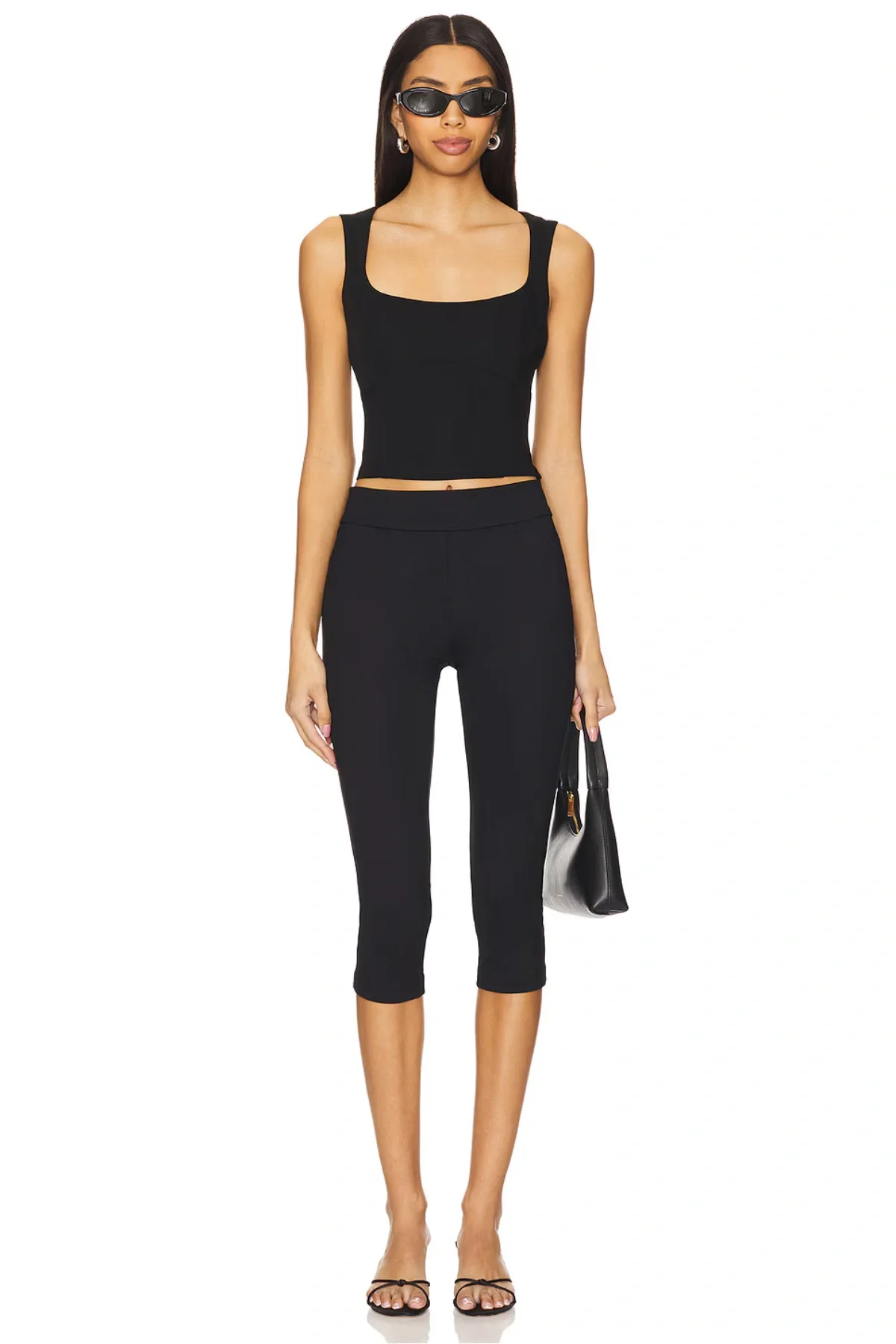 Kadın Siyah Sıfır Kollu Çift Kat Sandy Crop Top