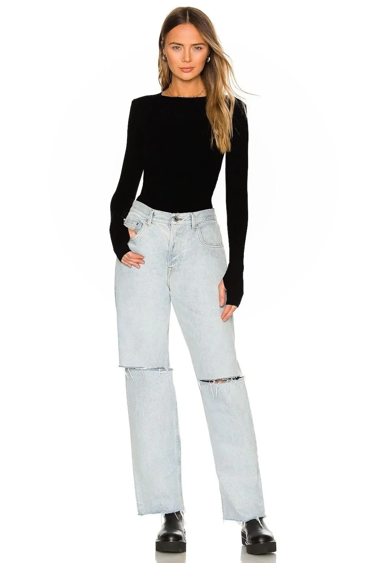 Kadın Siyah Çift Katlı Sandy Kayık Yaka Parmak Geçirmeli Çıtçıtlı Tanga Bodysuit