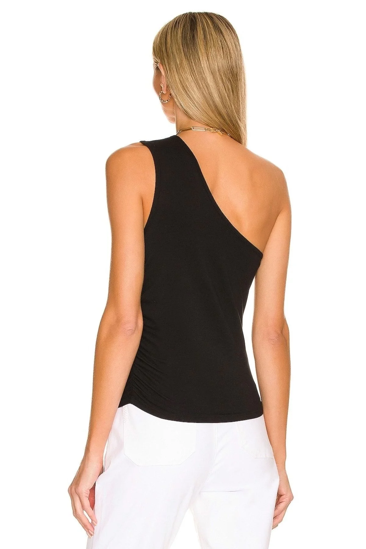 Kadın Siyah Çift Katlı Sandy Kumaş Tek Omuz Asimetrik Kesim Slim Fit Atlet Bluz