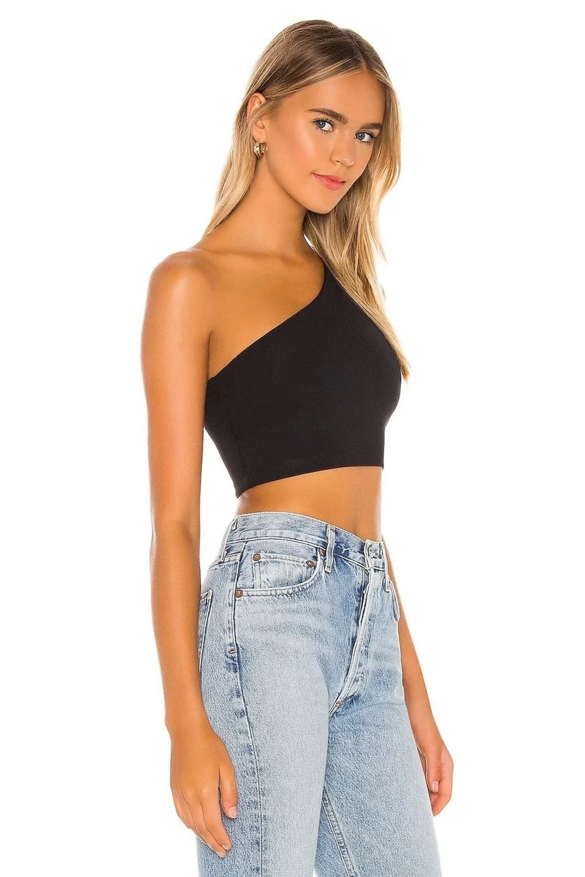 Kadın Tek Omuz Sıfır Kol Ipek Jarse Crop Top