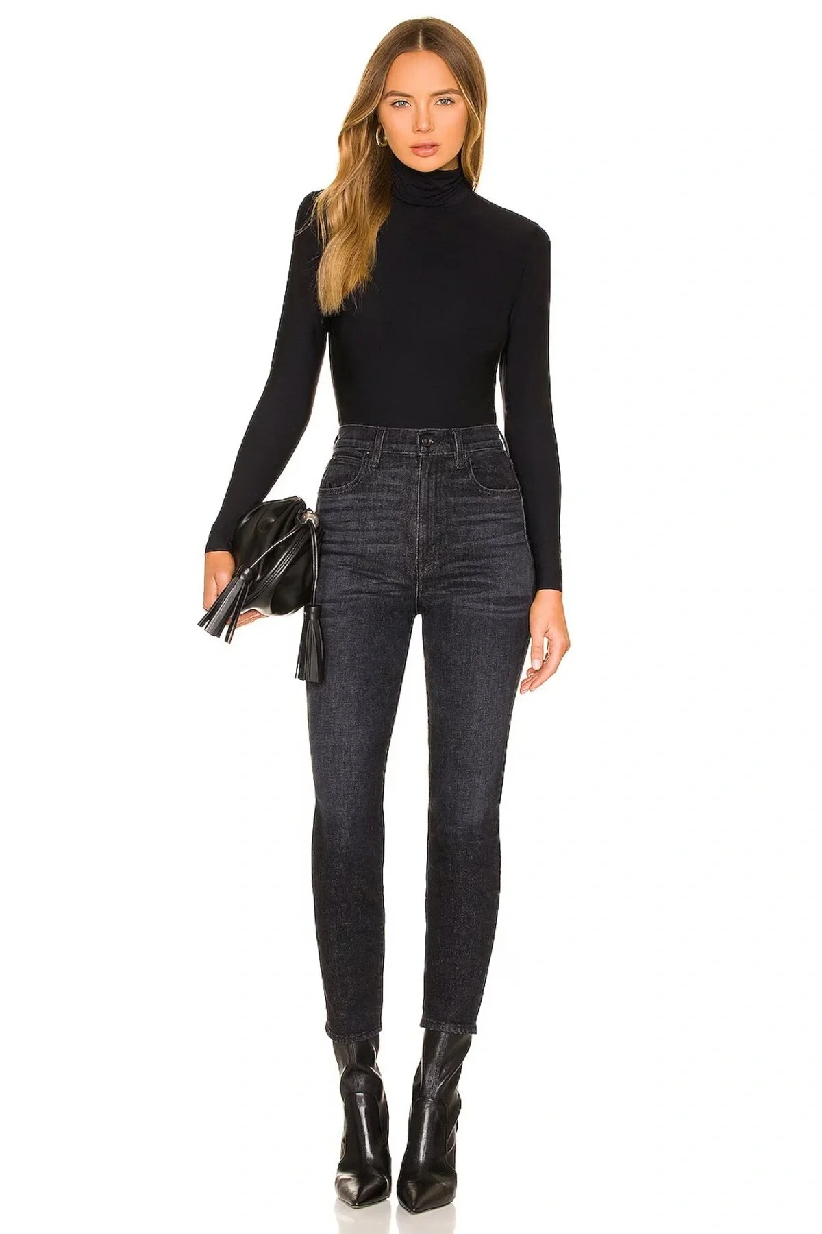 Kadın Siyah Balıkçı Yaka Uzun Kollu Çift Katlı Sandy Kumaş Body