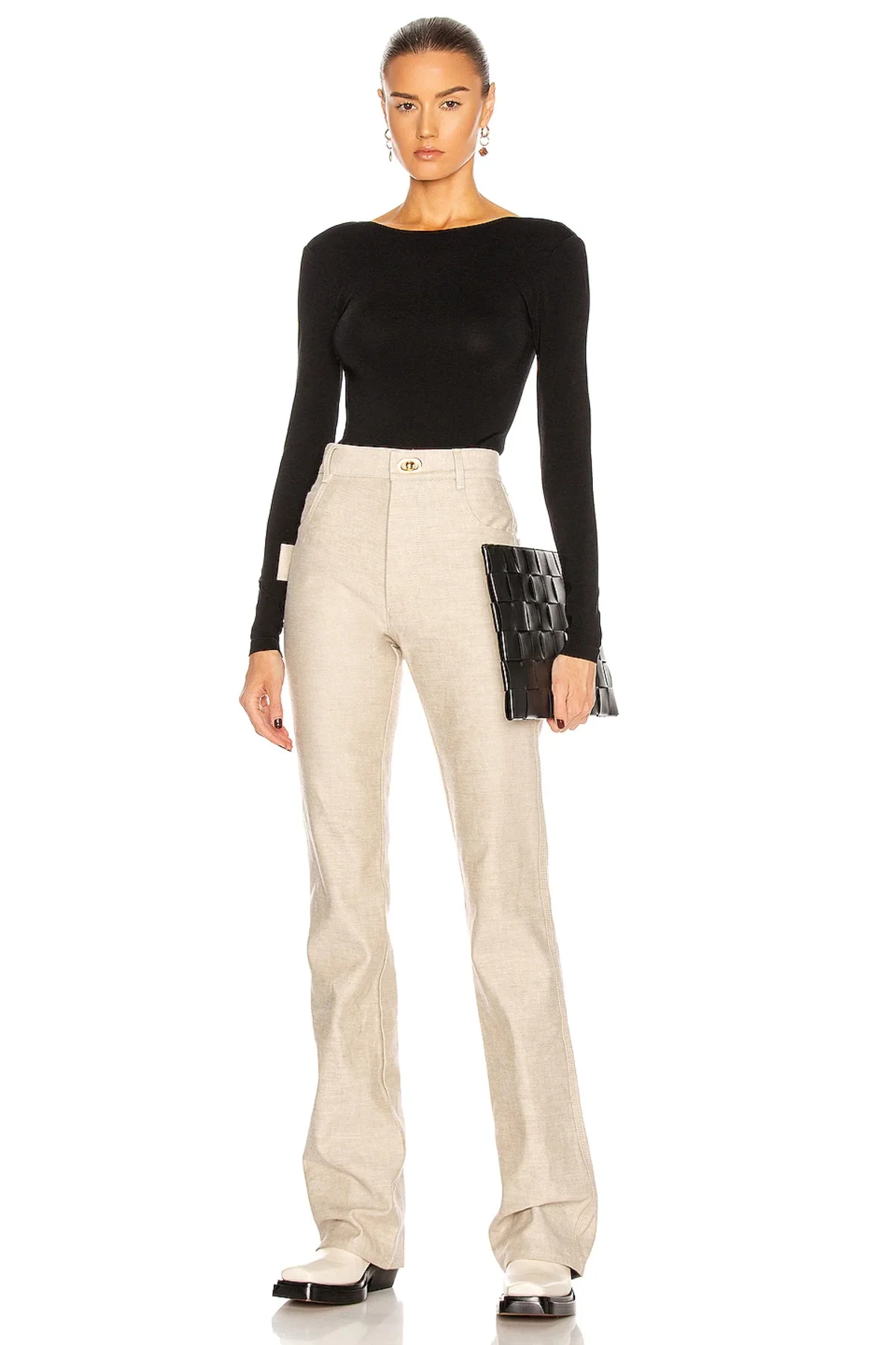 Kadın Siyah Sırt Dekolteli Uzun Kollu Bisiklet Yaka Sandy Tanga Bodysuit