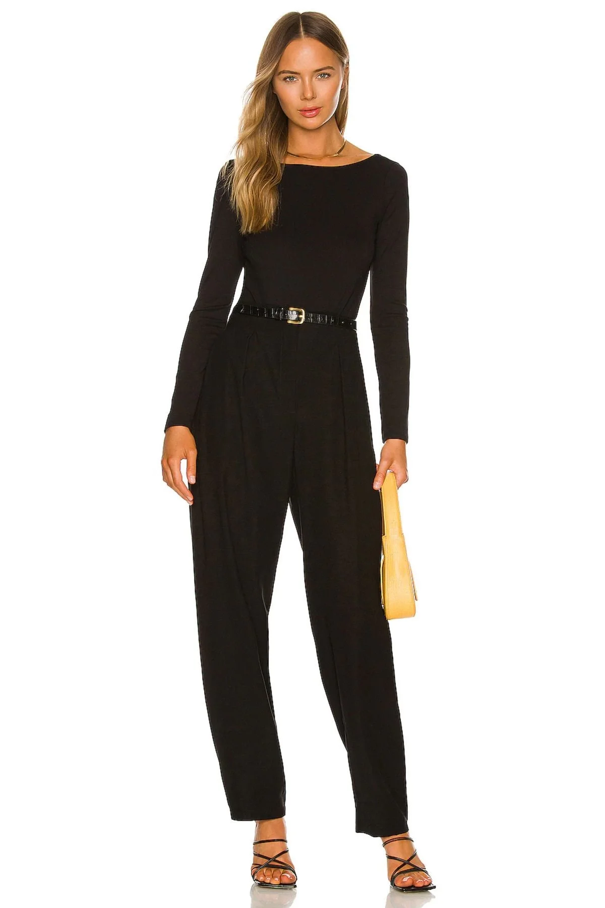 Kadın Siyah Kayık Yaka Sırt Dekolteli Uzun Kollu Tanga Kesim Bodysuit Zıbın