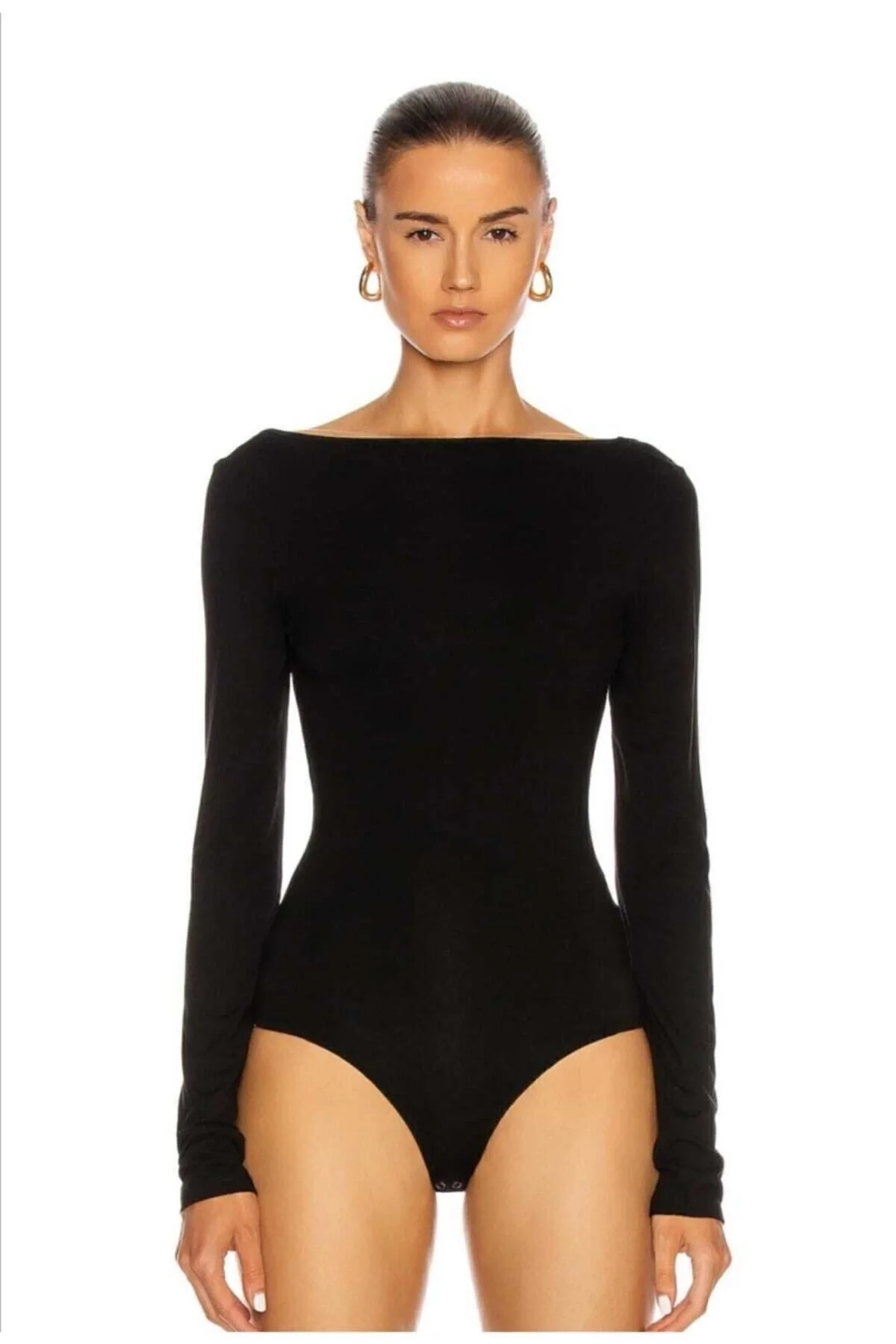 Kadın Siyah Çift Katlı Sandy Kayık Yaka Sırt Dekolteli Çıtçıtlı Bodysuit