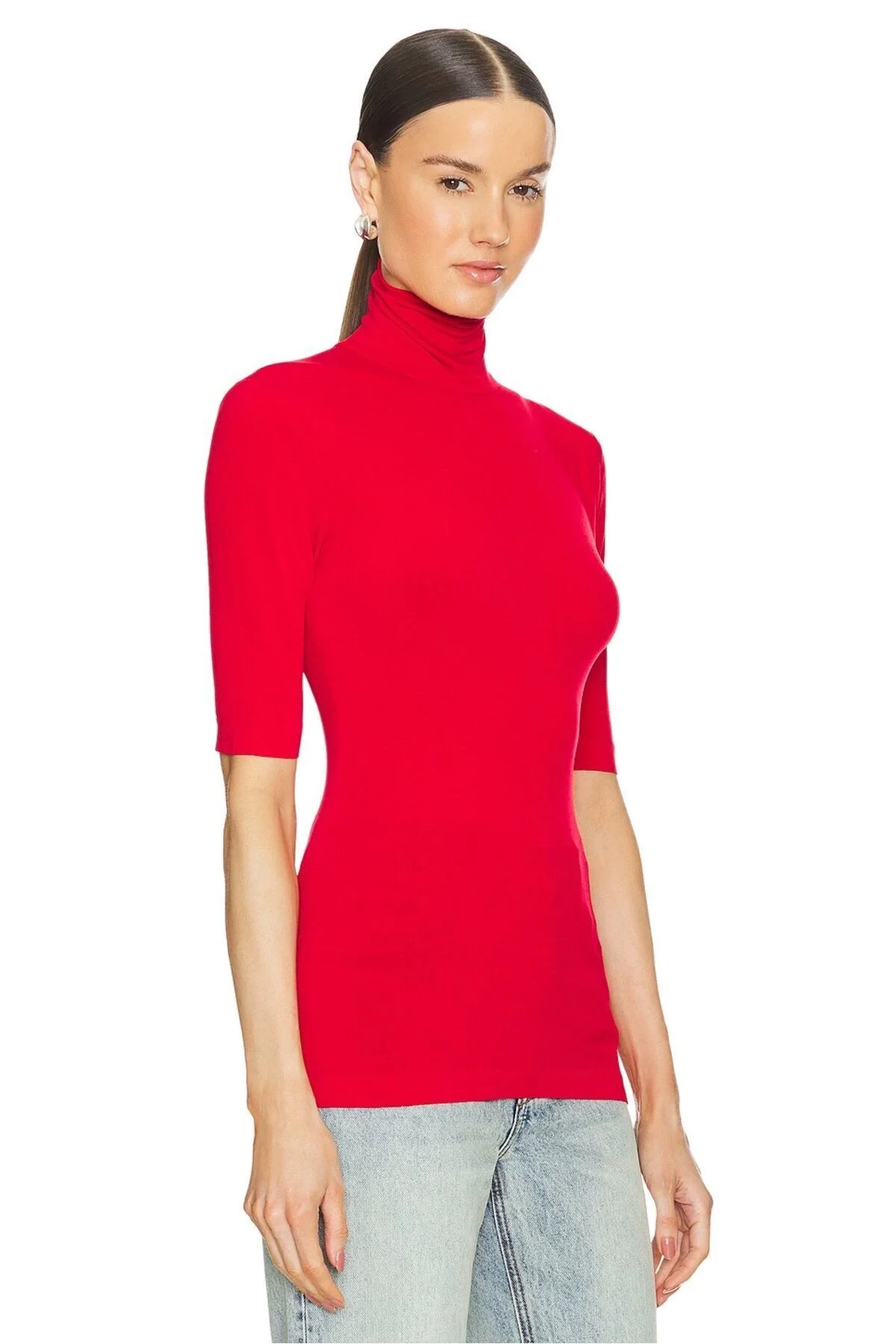 Kadın Kırmızı Balıkçı Yaka Kısa Kollu Tanga Kesim Çıtçıtlı Sandy Body