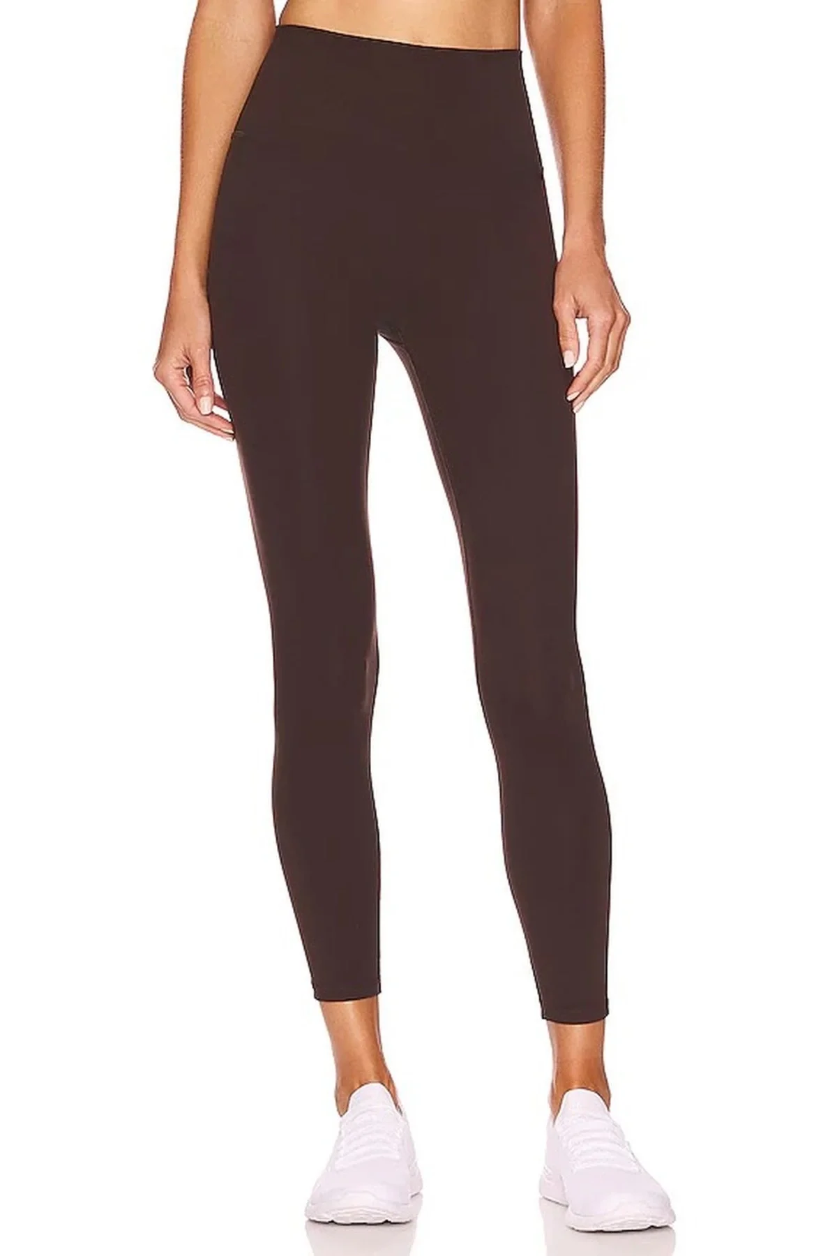 Kadın Kahverengi Yüksek Bel Toparlayıcı Likralı İpek Jarse Kumaş Spor ve Günlük Tayt